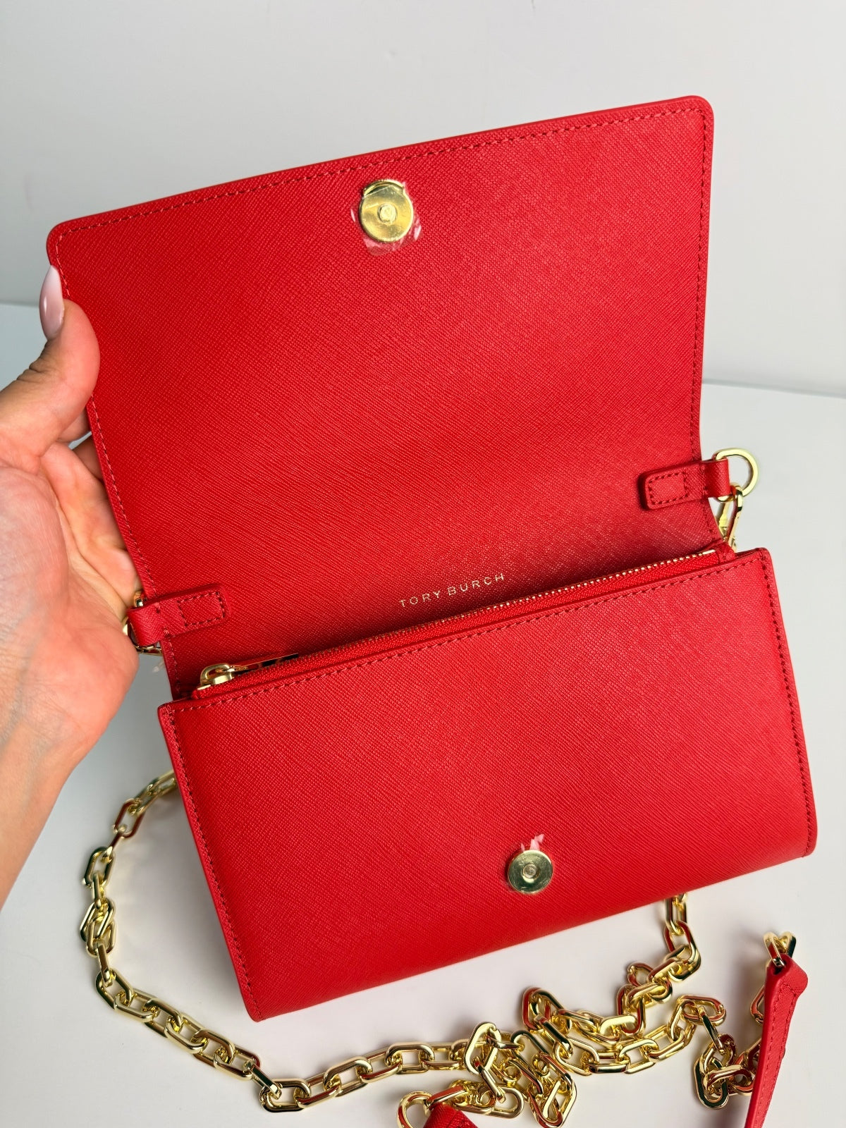 Tory Burch Emerson Chain Wallet Crossbody Poppy Orange / Gold | Discontinued