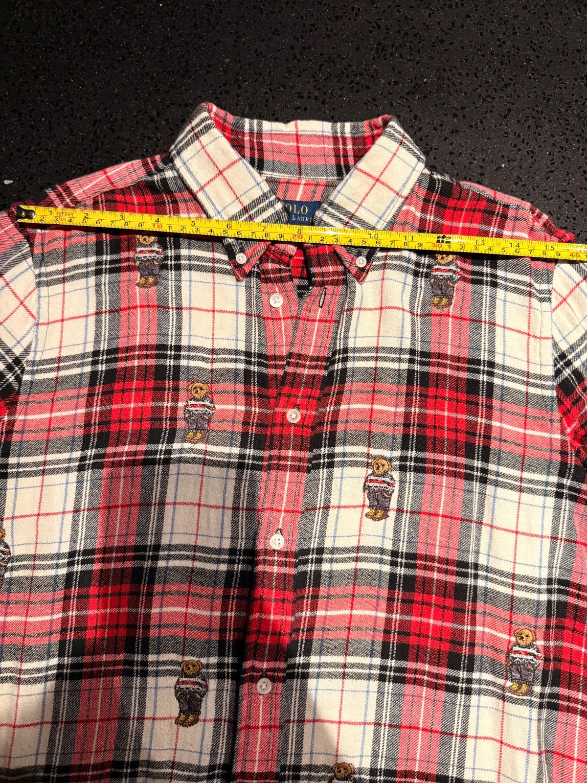 Polo Ralph Lauren All-Over Polo Bear Plaid Flannel Shirt, Size L | PRE-OWNED