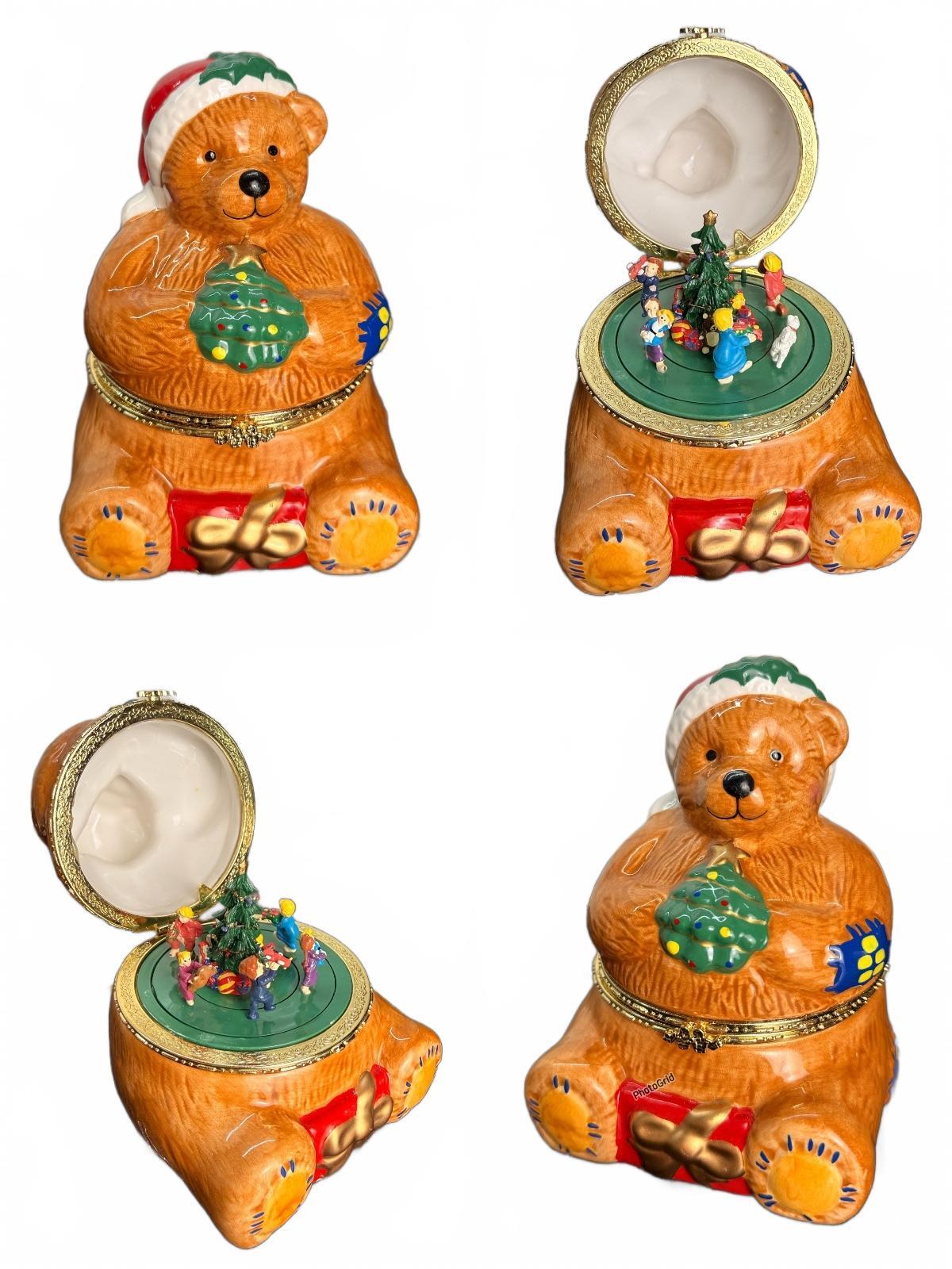 Mr. Christmas Vintage Porcelain Teddy Bear Hinged Music Box