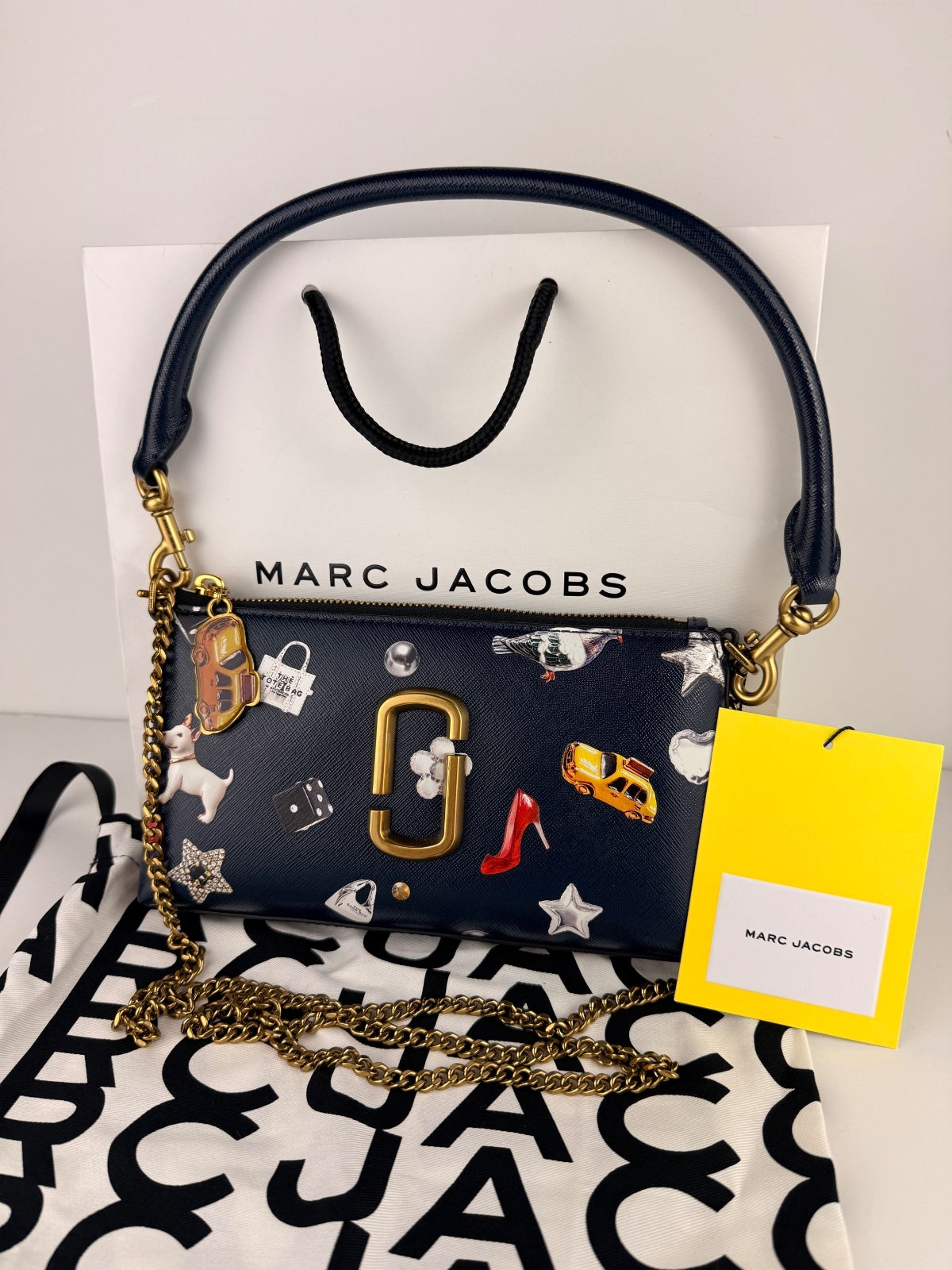Marc Jacobs Trinket Snapshot Bag Navy Gold Chain NYC Taxi Charm
