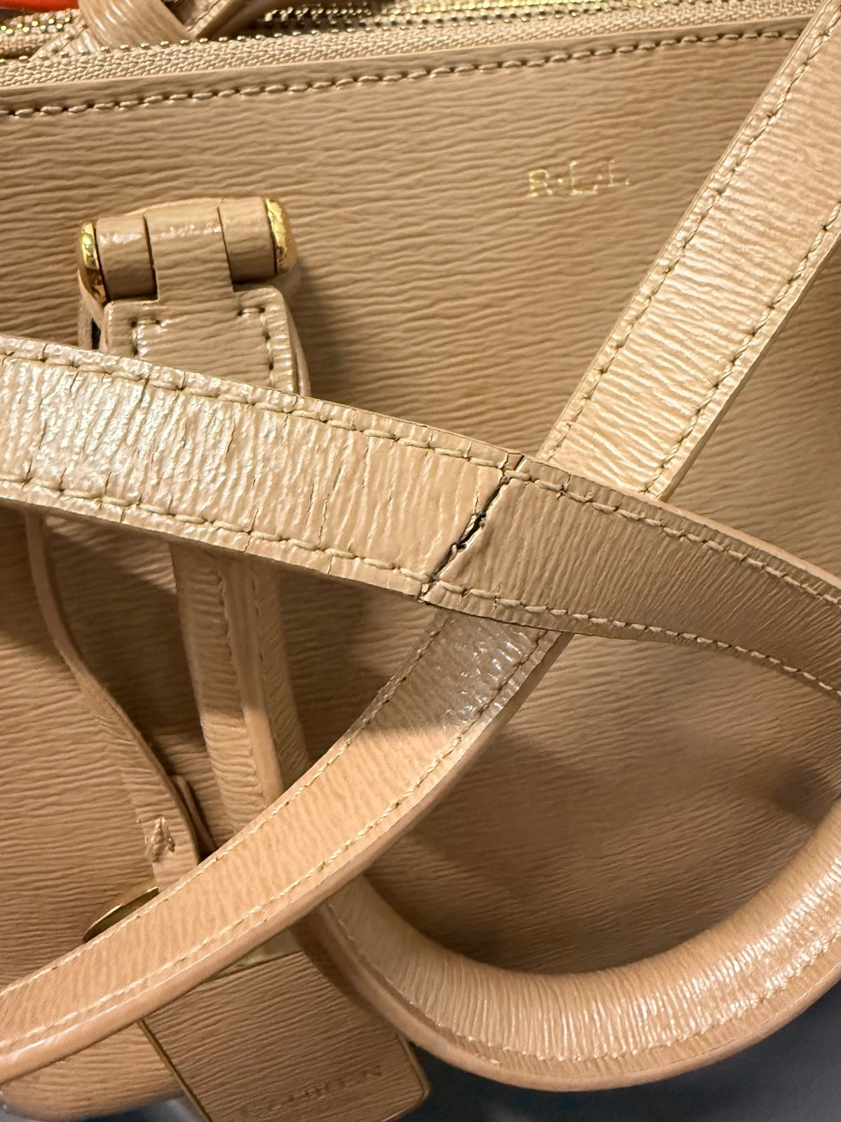 Lauren Ralph Lauren Newbury Mini Desert Tan Double Zip Satchel DISCONTINUED PRE-OWNED
