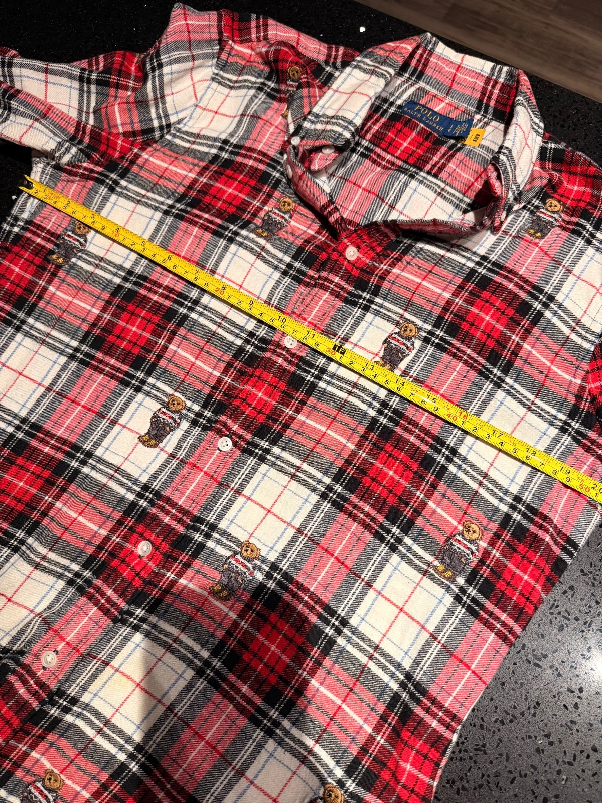 Polo Ralph Lauren All-Over Polo Bear Plaid Flannel Shirt, Size L | PRE-OWNED