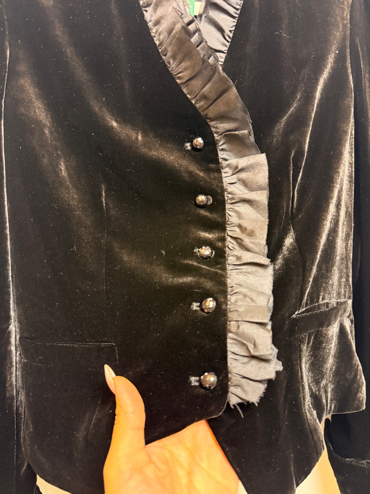 Lauren Ralph Lauren Black Velvet Silk Ruffle Riding Jacket Blazer Size 8P PRE-OWNED