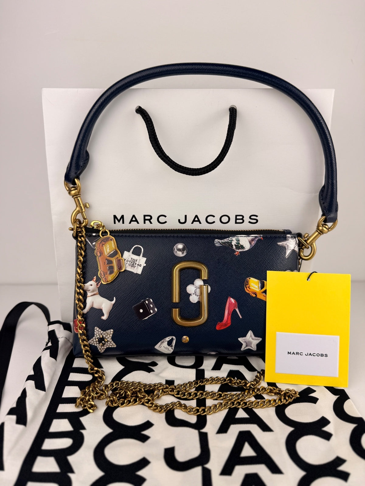 Marc Jacobs Trinket Snapshot Bag Navy Gold Chain NYC Taxi Charm