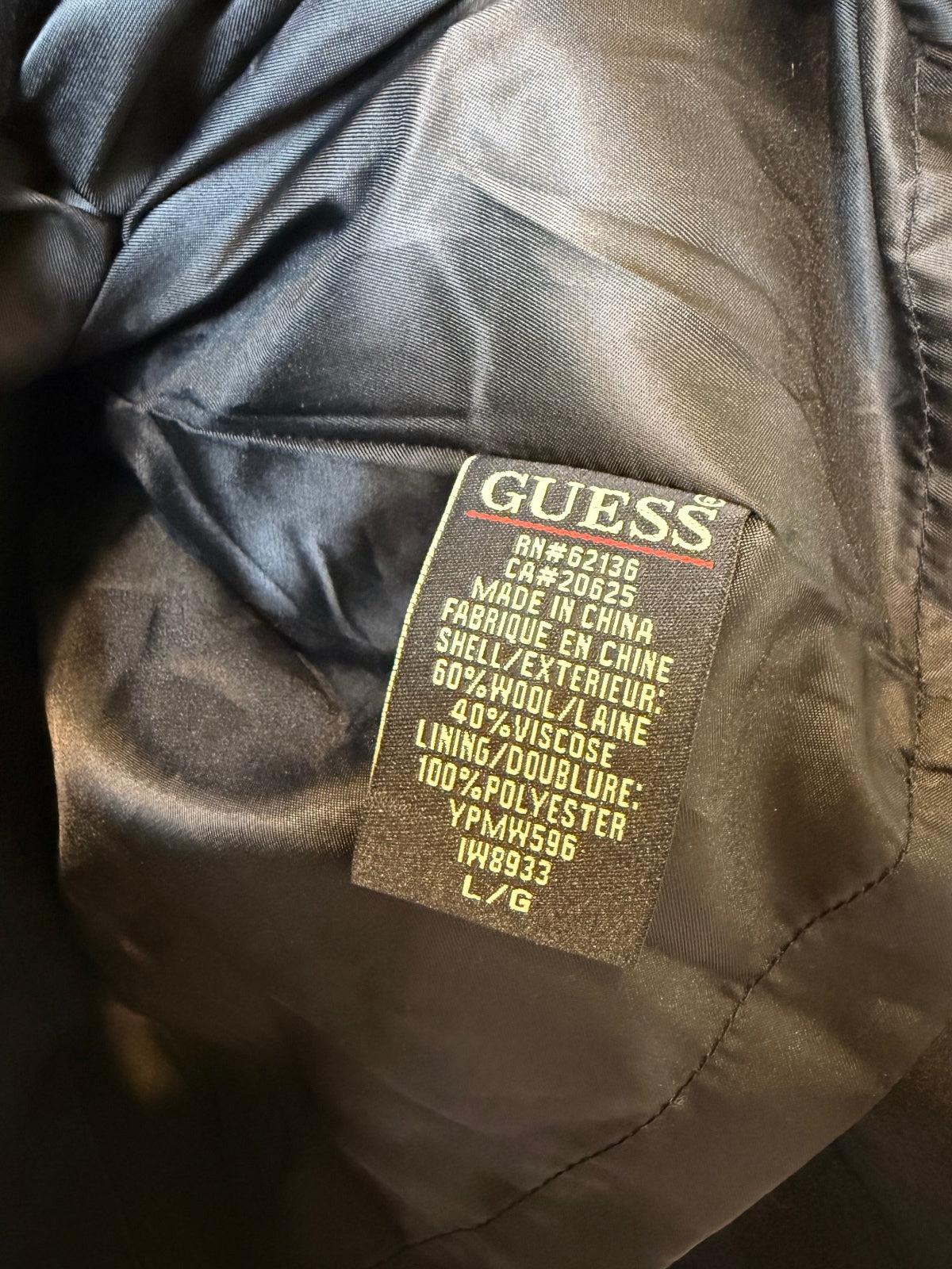 GUESS Y2K Black Wool Blend Military Double Breasted Belted Coat Gold Buttons L