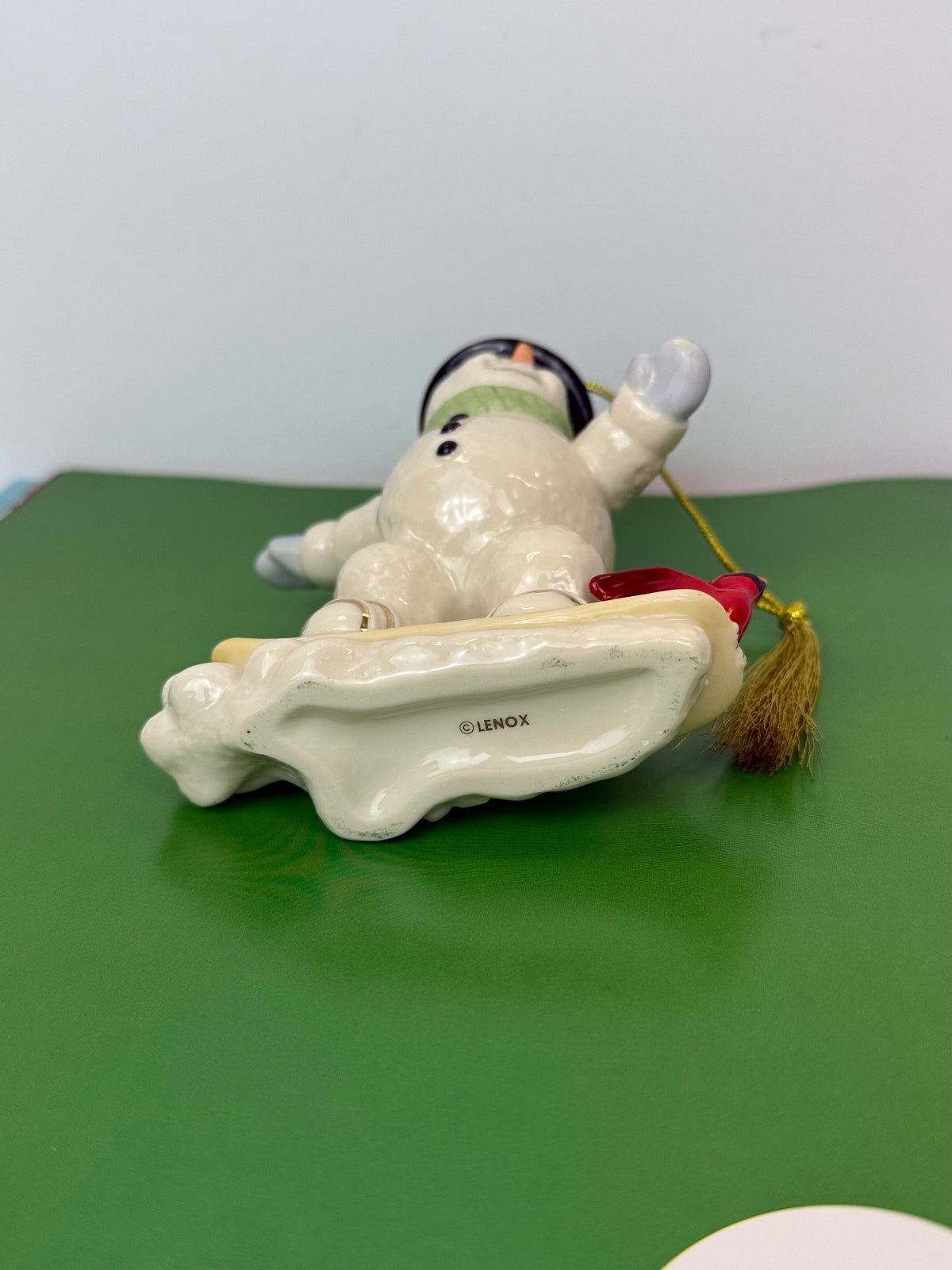 Lenox 2011 Annual Snowman Snowboarding Porcelain Christmas Ornament Cardinal PRE-OWNED