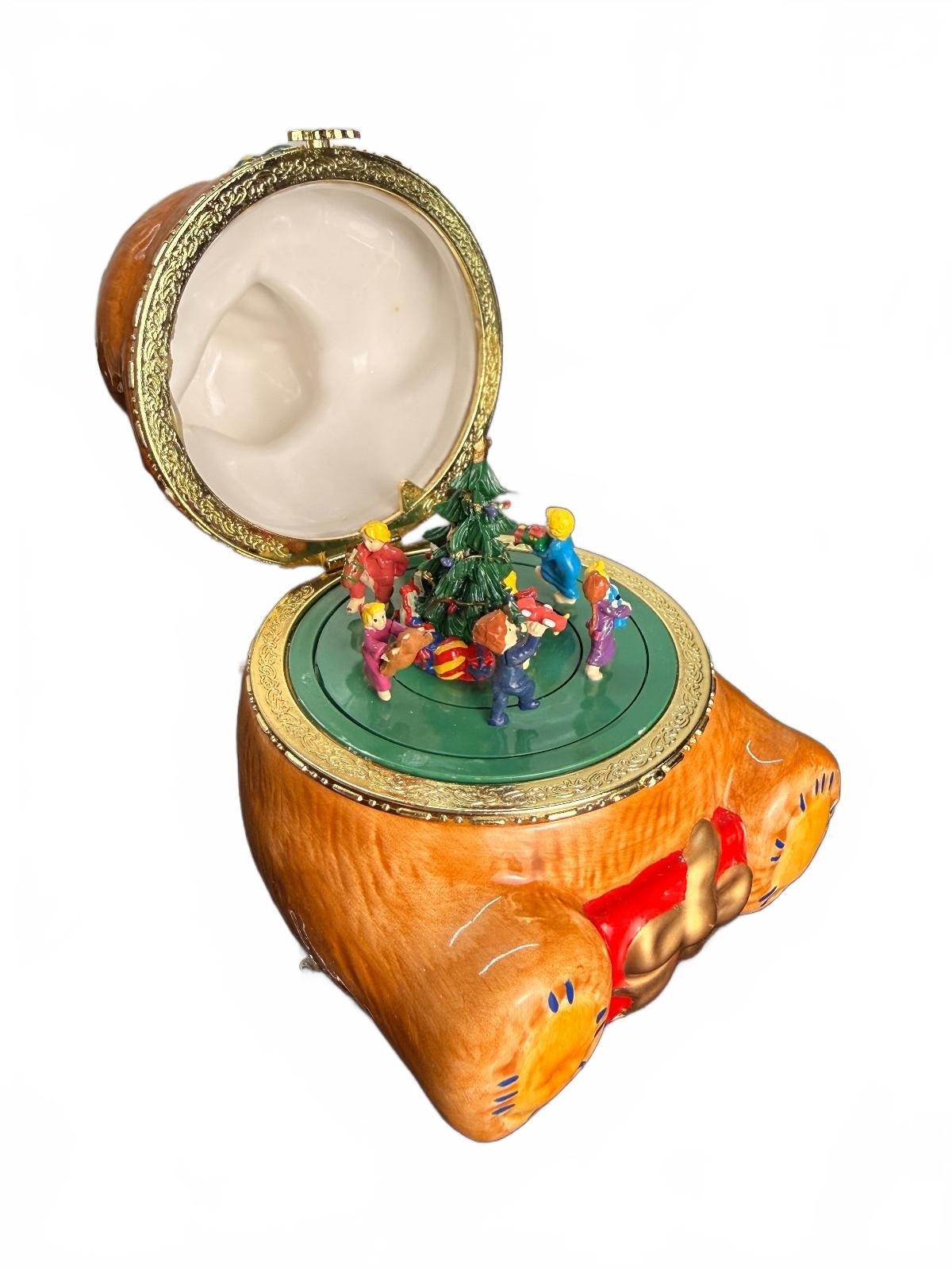Mr. Christmas Vintage Porcelain Teddy Bear Hinged Music Box