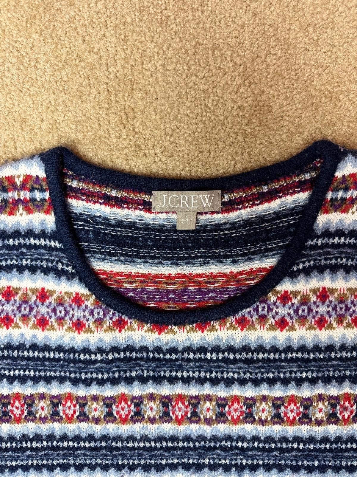 J.Crew Fair Isle Sweater Shell in Boiled WOOL BLEND, Size L, PRE-OWNED