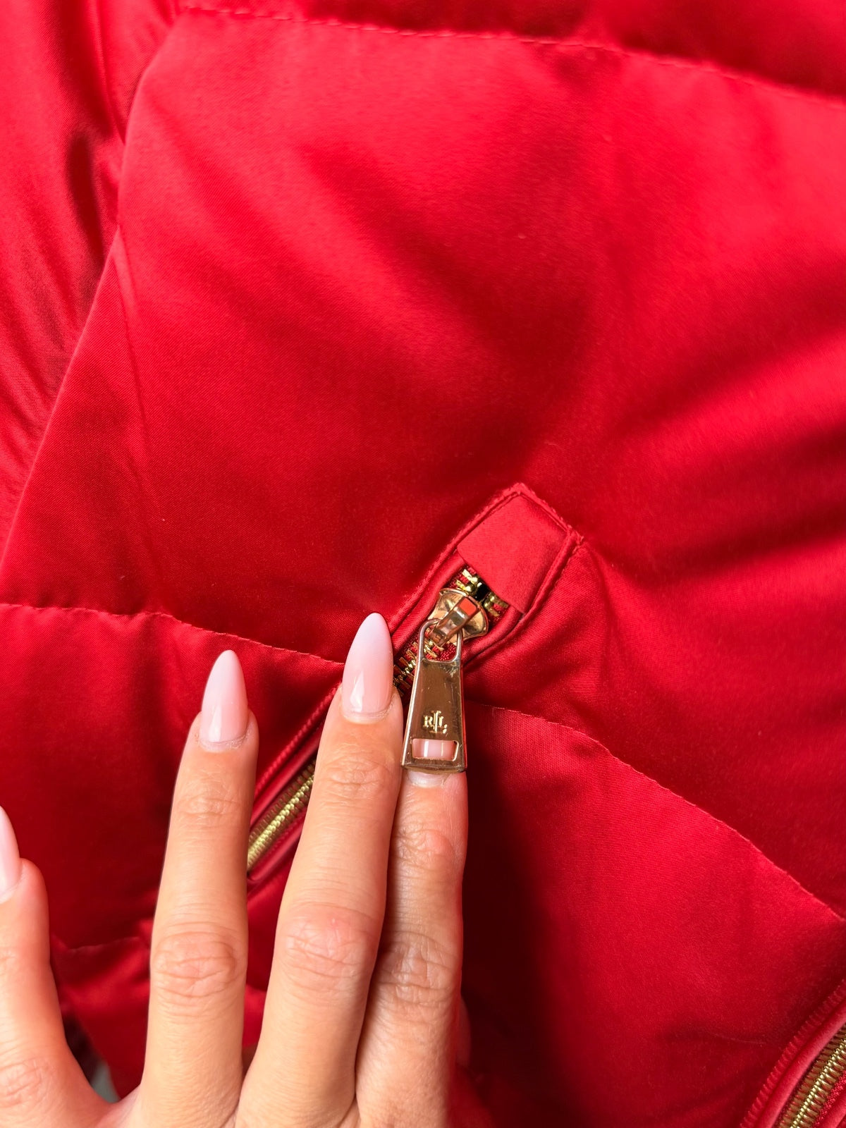 Lauren Ralph Lauren Women's Lipstick Red Satin Down Puffer Jacket, Size M