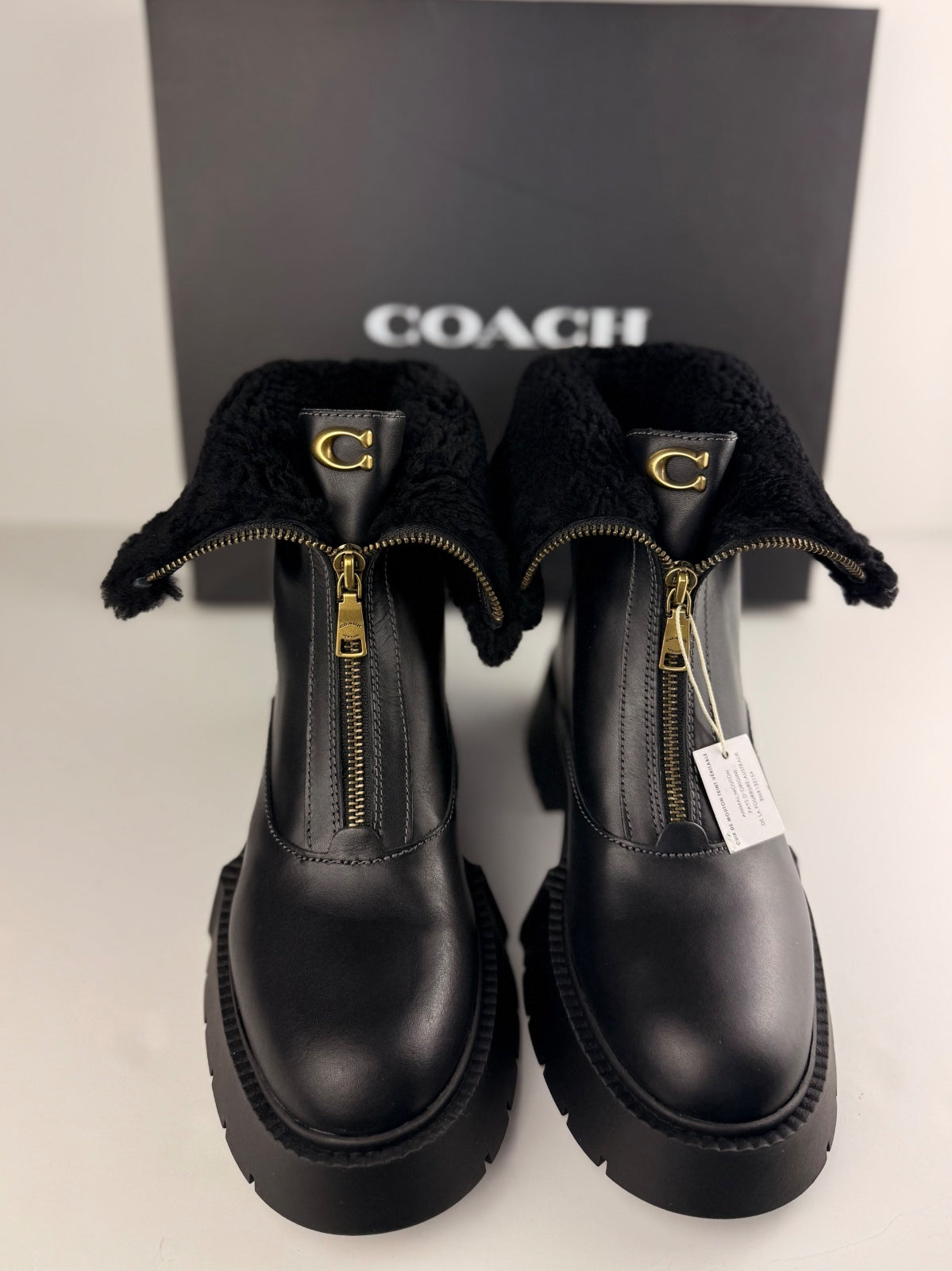 COACH Leah Genuine Shearling Trim Platform Zip Bootie Size 9 NEW WITH BOX