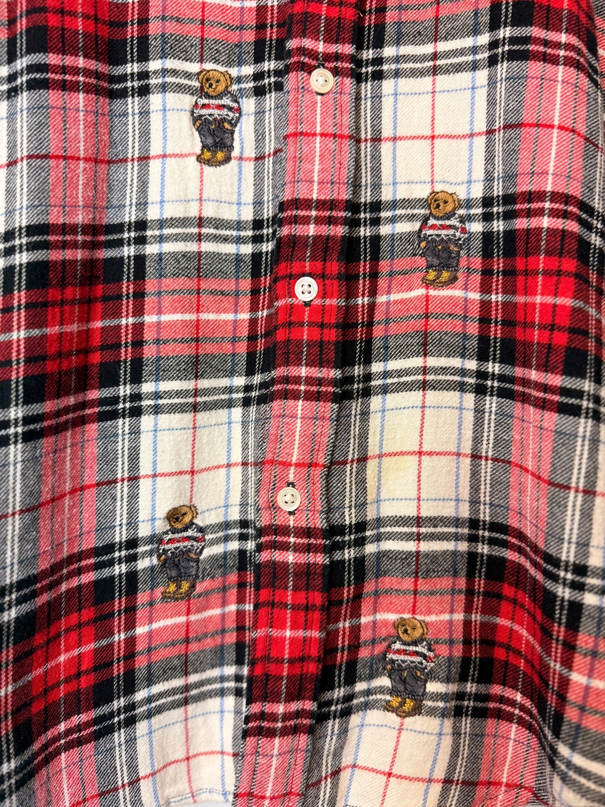Polo Ralph Lauren All-Over Polo Bear Plaid Flannel Shirt, Size L | PRE-OWNED