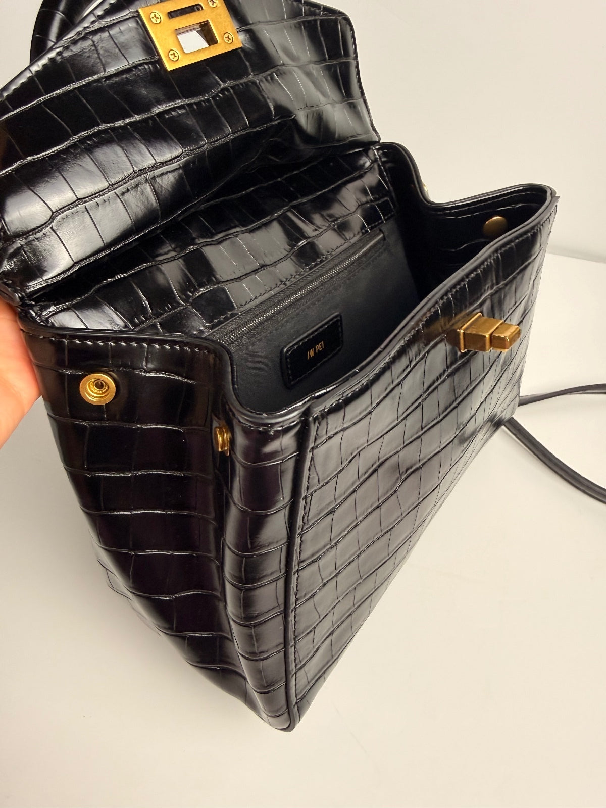 JW PEI Lucia Classic Top Handbag in Black Croc