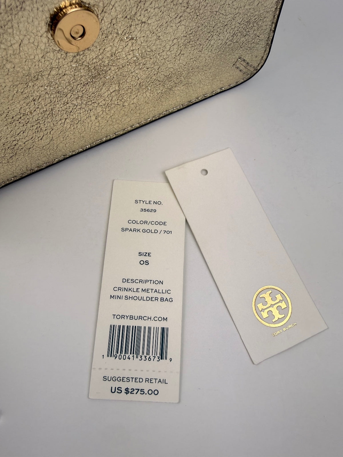 Tory Burch NWT Crinkle Metallic Mini Shoulder Bag Spark Gold 35629 Storage Marks