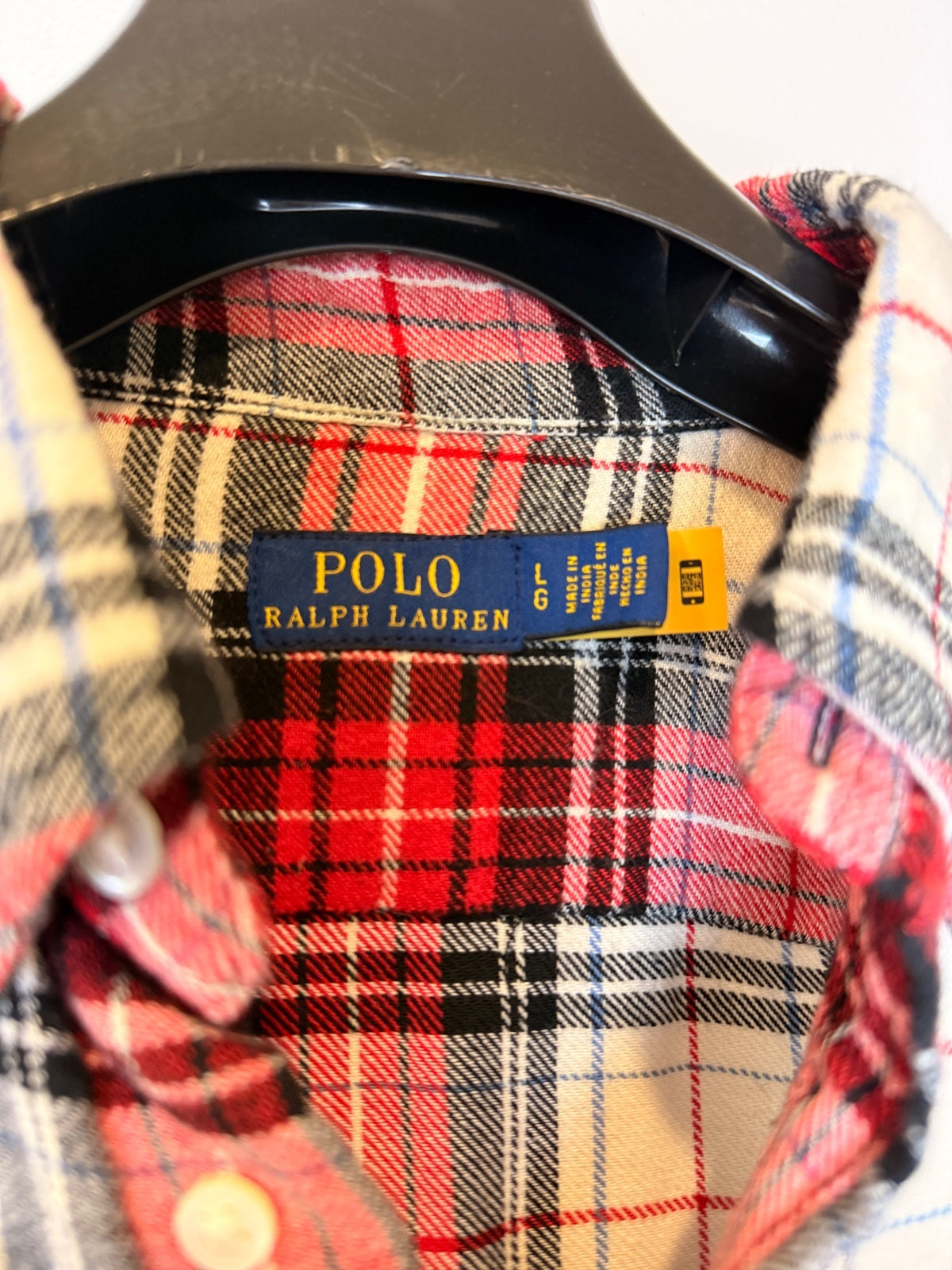 Polo Ralph Lauren All-Over Polo Bear Plaid Flannel Shirt, Size L | PRE-OWNED