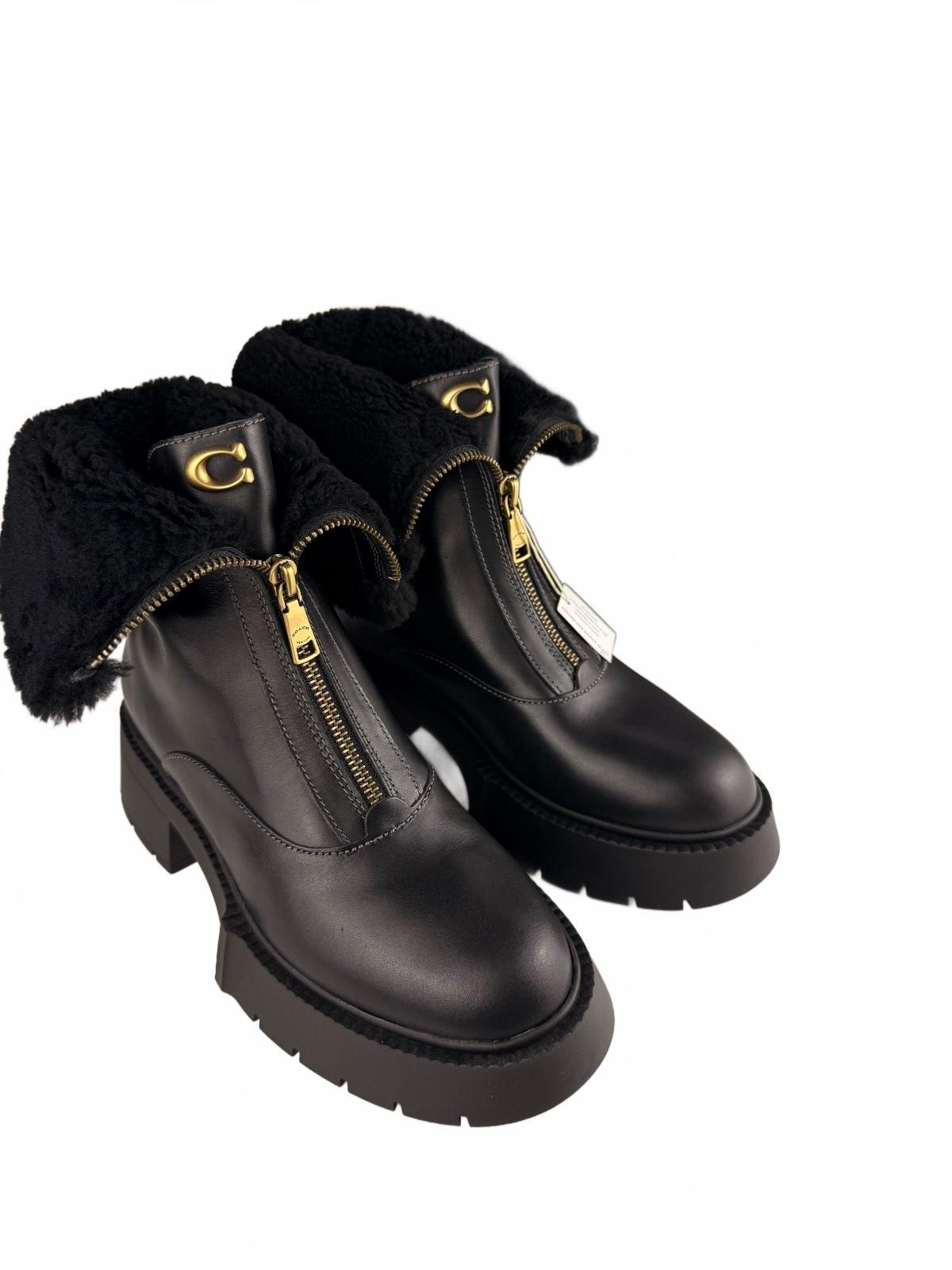 COACH Leah Genuine Shearling Trim Platform Zip Bootie Size 8.5 NEW | NO BOX