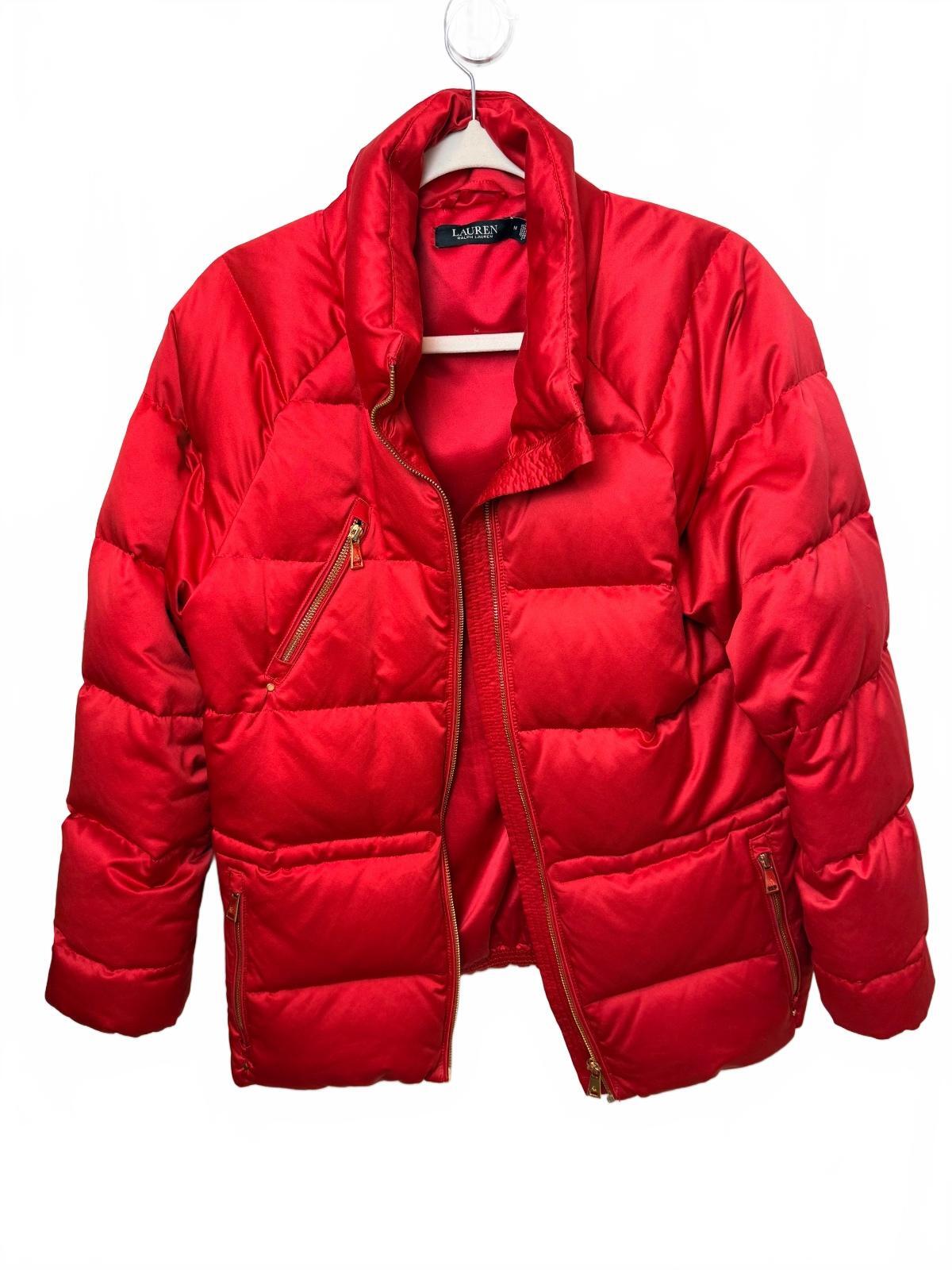 Lauren Ralph Lauren Women's Lipstick Red Satin Down Puffer Jacket, Size M