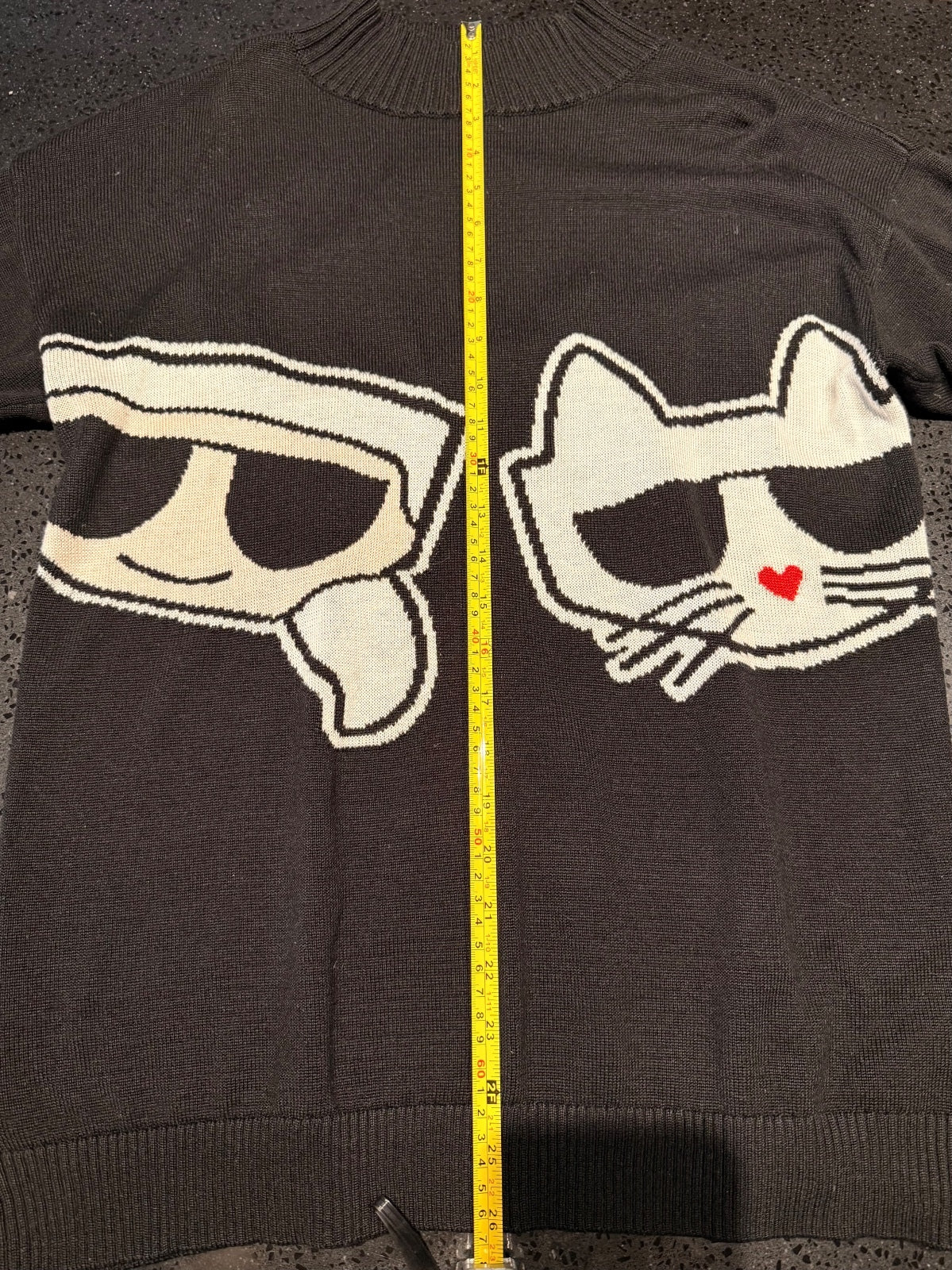 Karl Lagerfeld Paris Choupette Cat Graphic Mock Neck Sweater Black Size S PRE-OWNED
