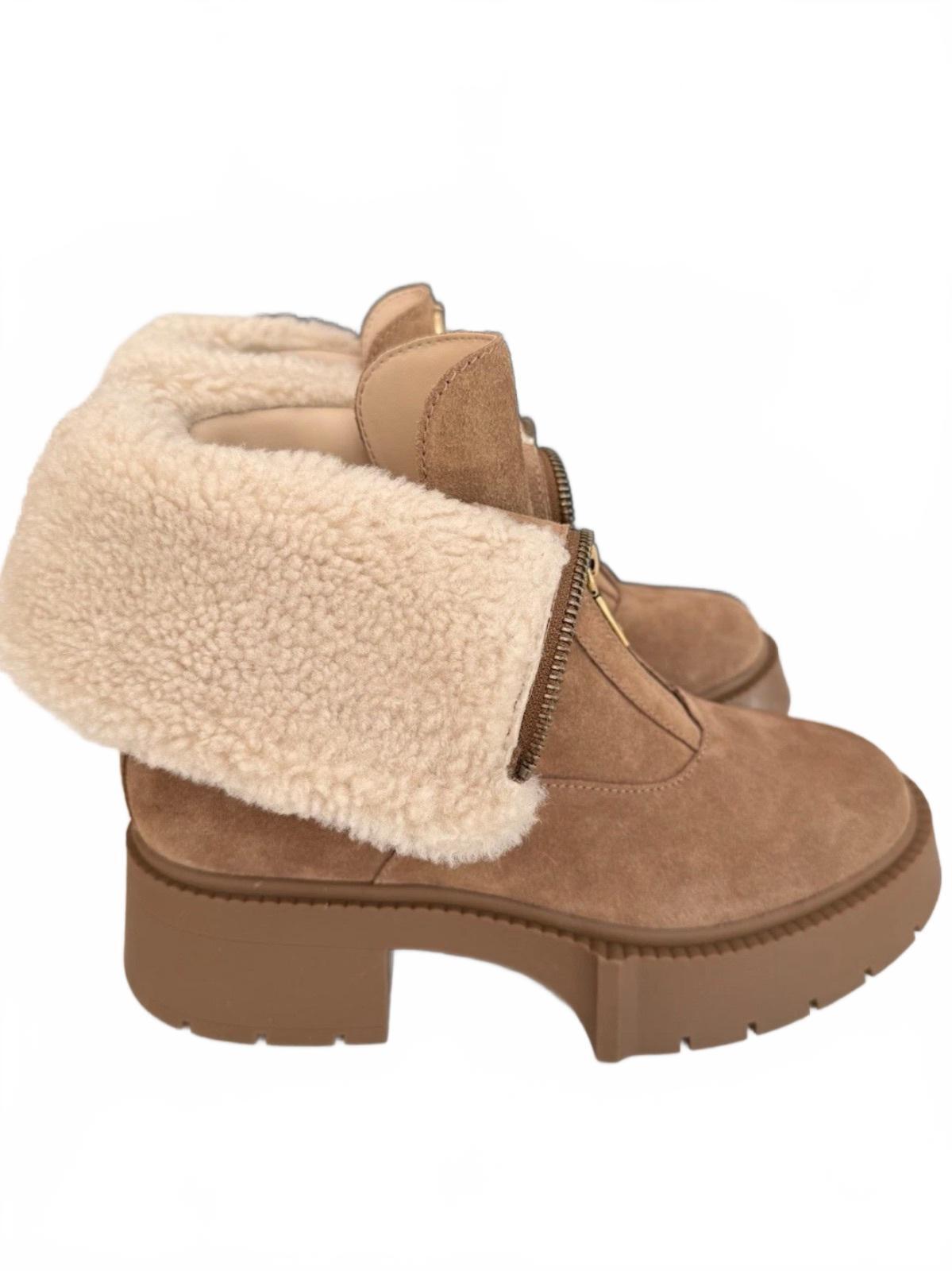 Coach Leah Platform Suede And Shearling Booties - Coconut/Natural Size 8.5