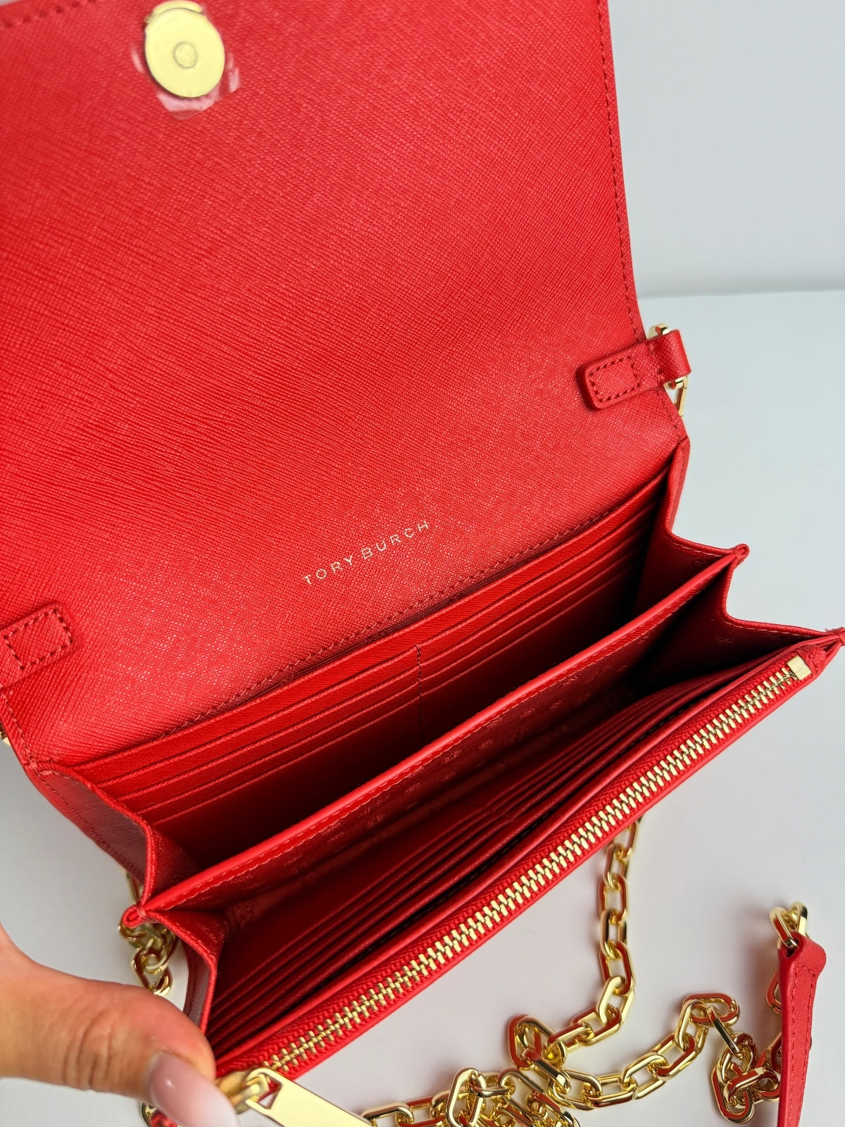 Tory Burch Emerson Chain Wallet Crossbody Poppy Orange / Gold | Discontinued