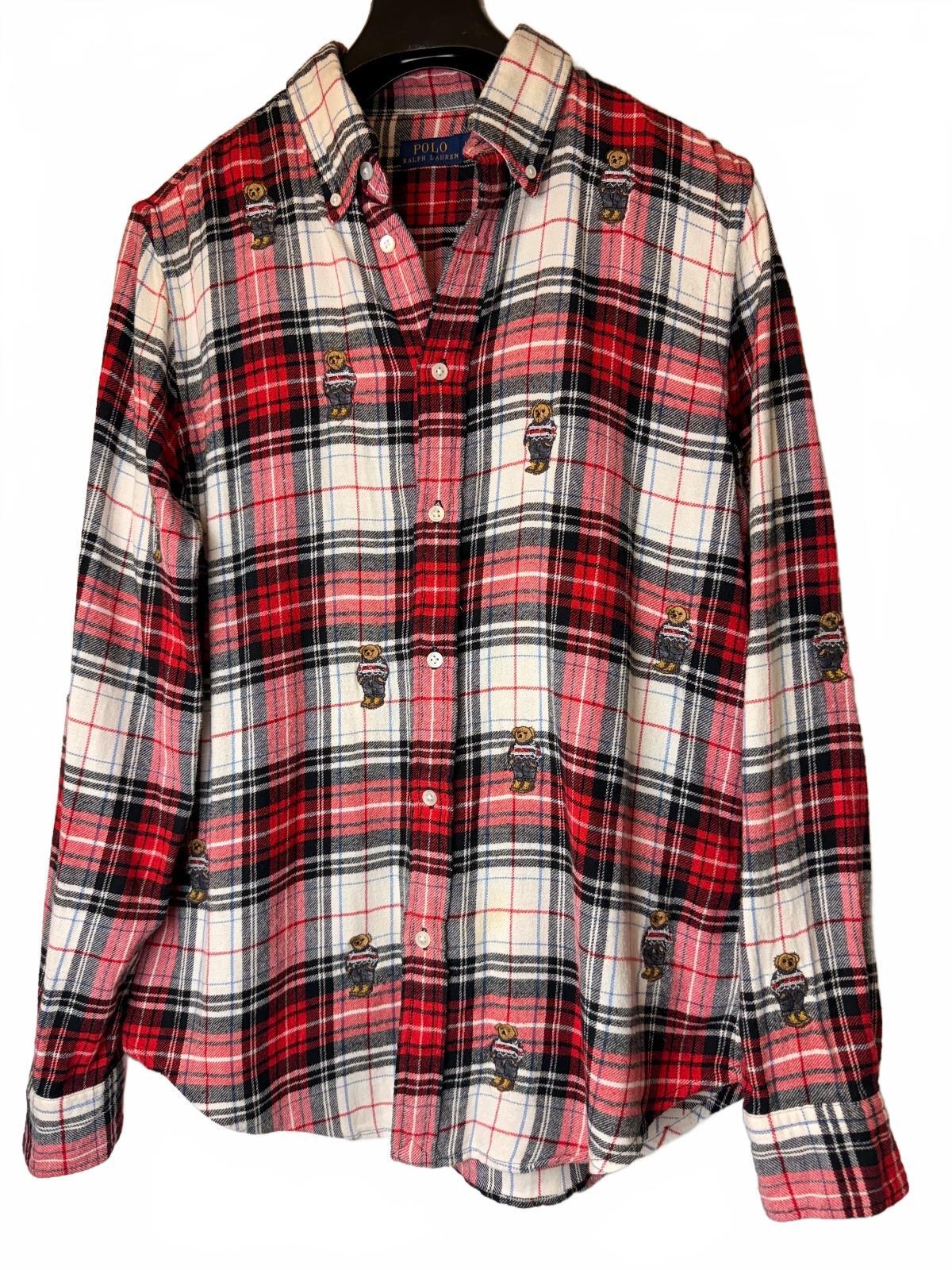 Polo Ralph Lauren All-Over Polo Bear Plaid Flannel Shirt, Size L | PRE-OWNED