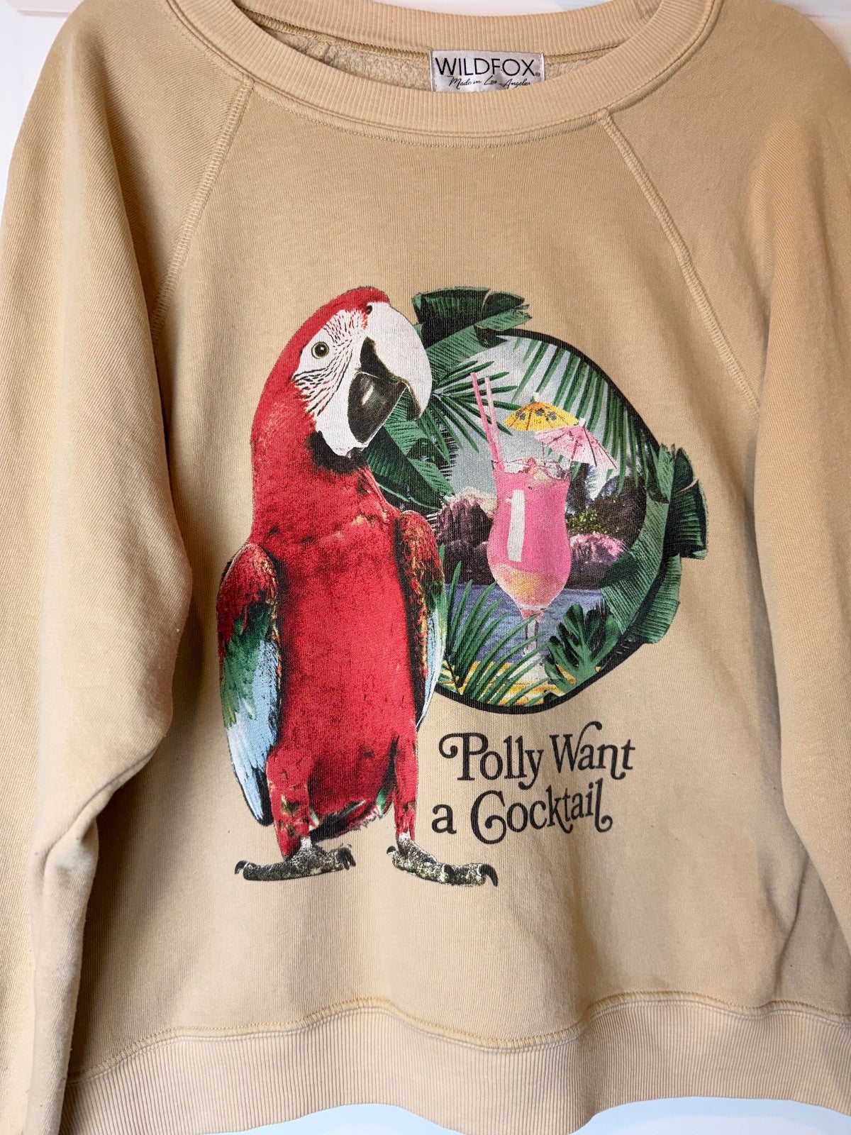 Wildfox Polly Want a Cocktail Parrot Graphic Sweatshirt Made in USA Women's M PRE-OWNED