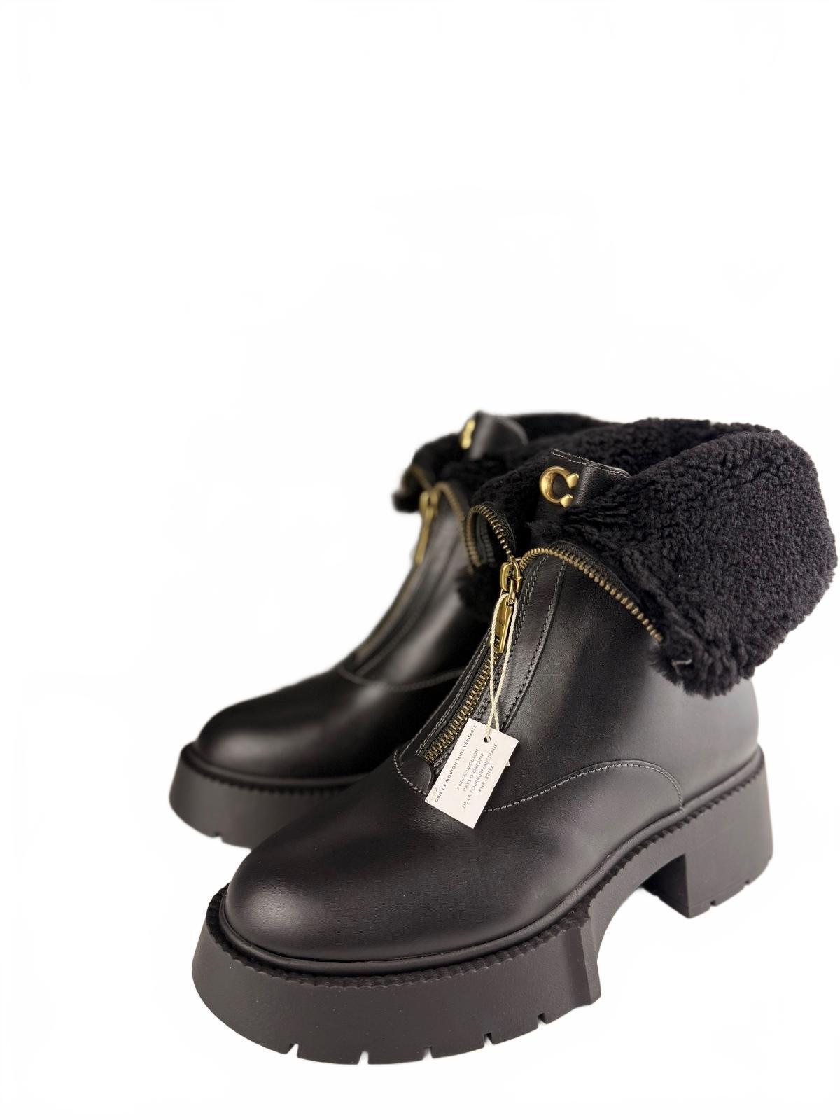 COACH Leah Genuine Shearling Trim Platform Zip Bootie Size 8.5 NEW | NO BOX