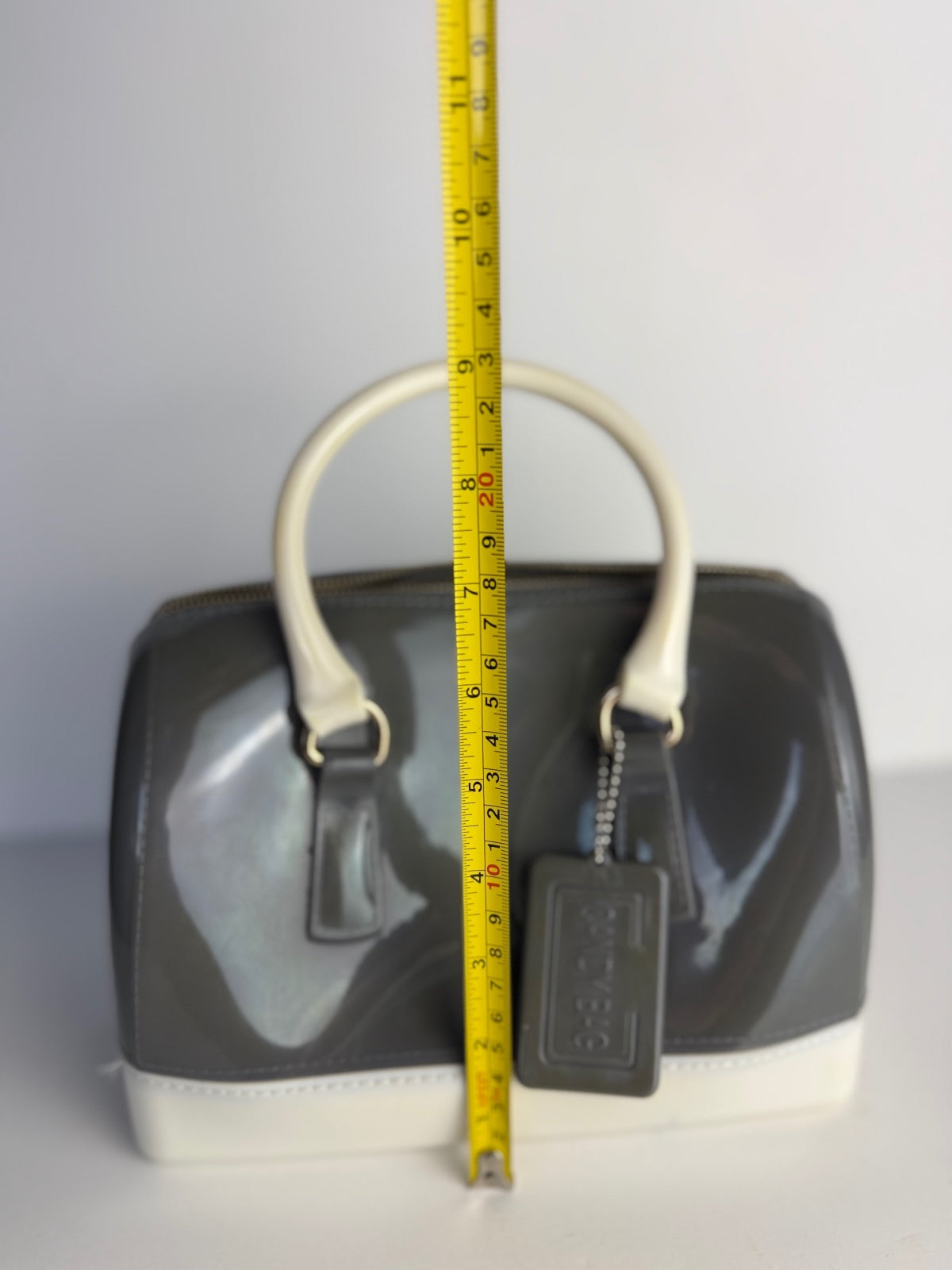 Jelly Candy Bag Gray Ivory Boston Satchel Top Handle Purse Lock Charm Handbag PRE-OWNED