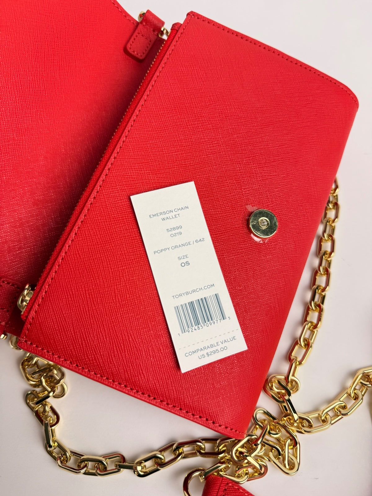 Tory Burch Emerson Chain Wallet Crossbody Poppy Orange / Gold | Discontinued