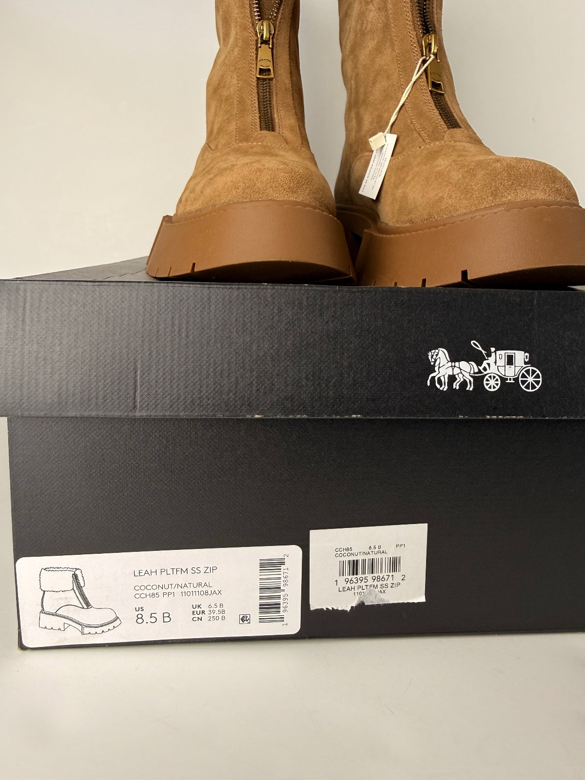 Coach Leah Platform Suede And Shearling Booties - Coconut/Natural Size 8.5