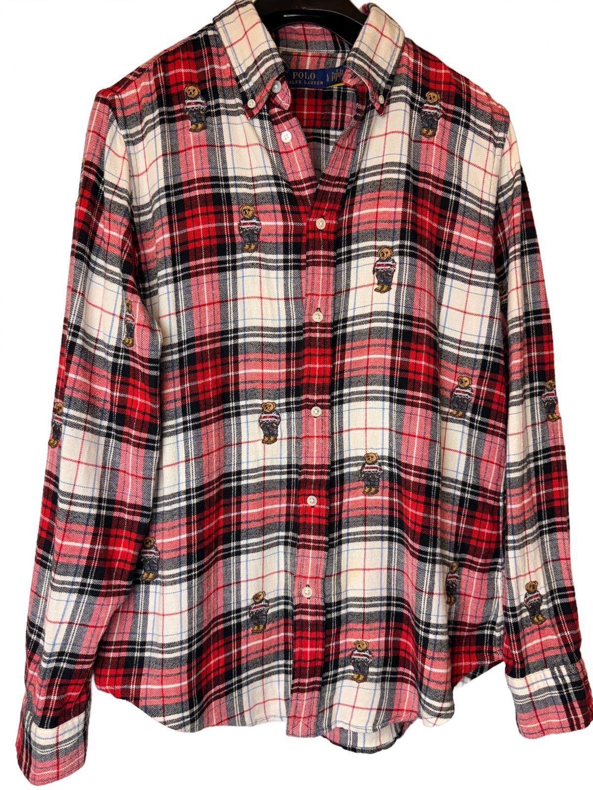Polo Ralph Lauren All-Over Polo Bear Plaid Flannel Shirt, Size L | PRE-OWNED