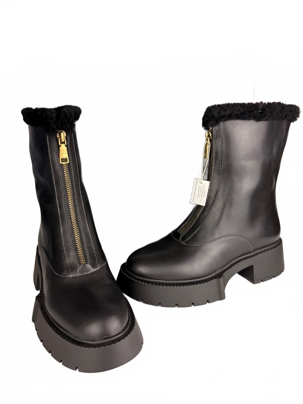 COACH Leah Genuine Shearling Trim Platform Zip Bootie Size 8.5 NEW | NO BOX