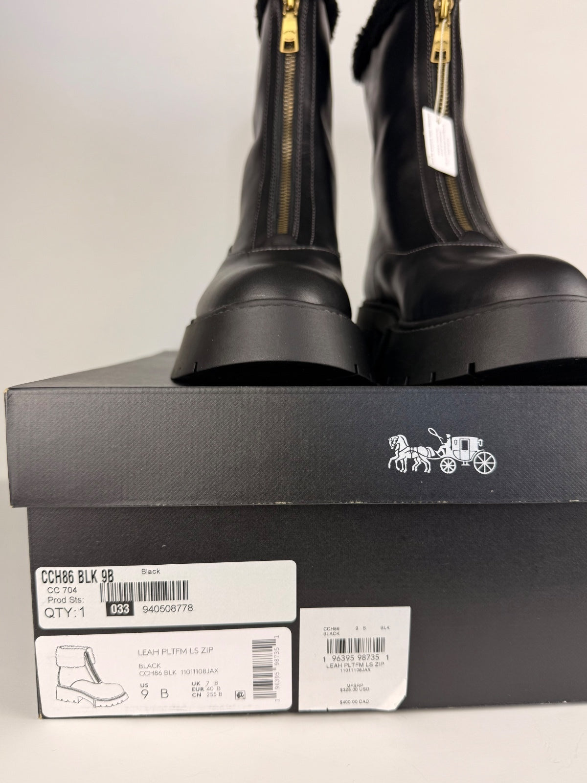 COACH Leah Genuine Shearling Trim Platform Zip Bootie Size 9 NEW WITH BOX