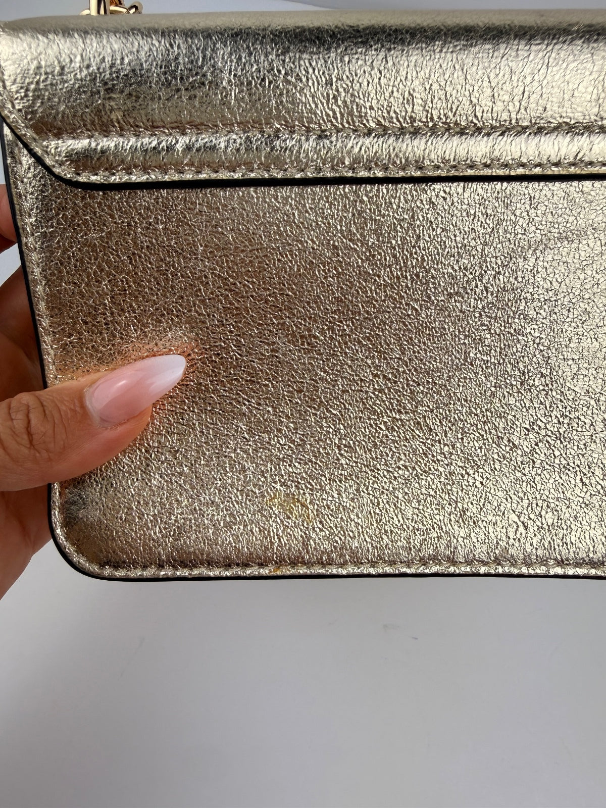 Tory Burch NWT Crinkle Metallic Mini Shoulder Bag Spark Gold 35629 Storage Marks
