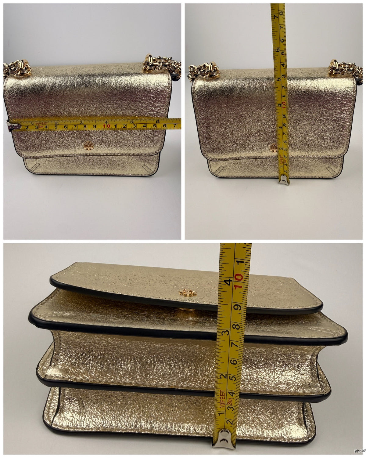 Tory Burch NWT Crinkle Metallic Mini Shoulder Bag Spark Gold 35629 Storage Marks