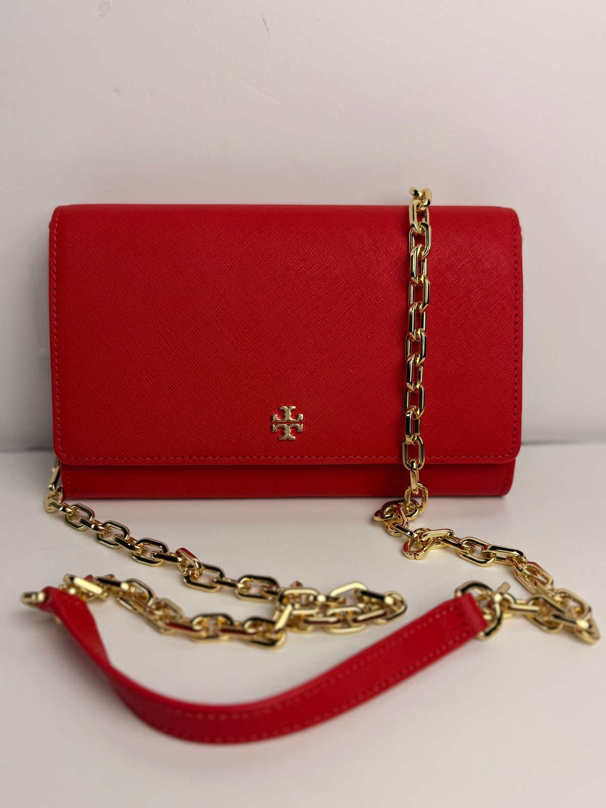 Tory Burch Emerson Chain Wallet Crossbody Poppy Orange / Gold | Discontinued