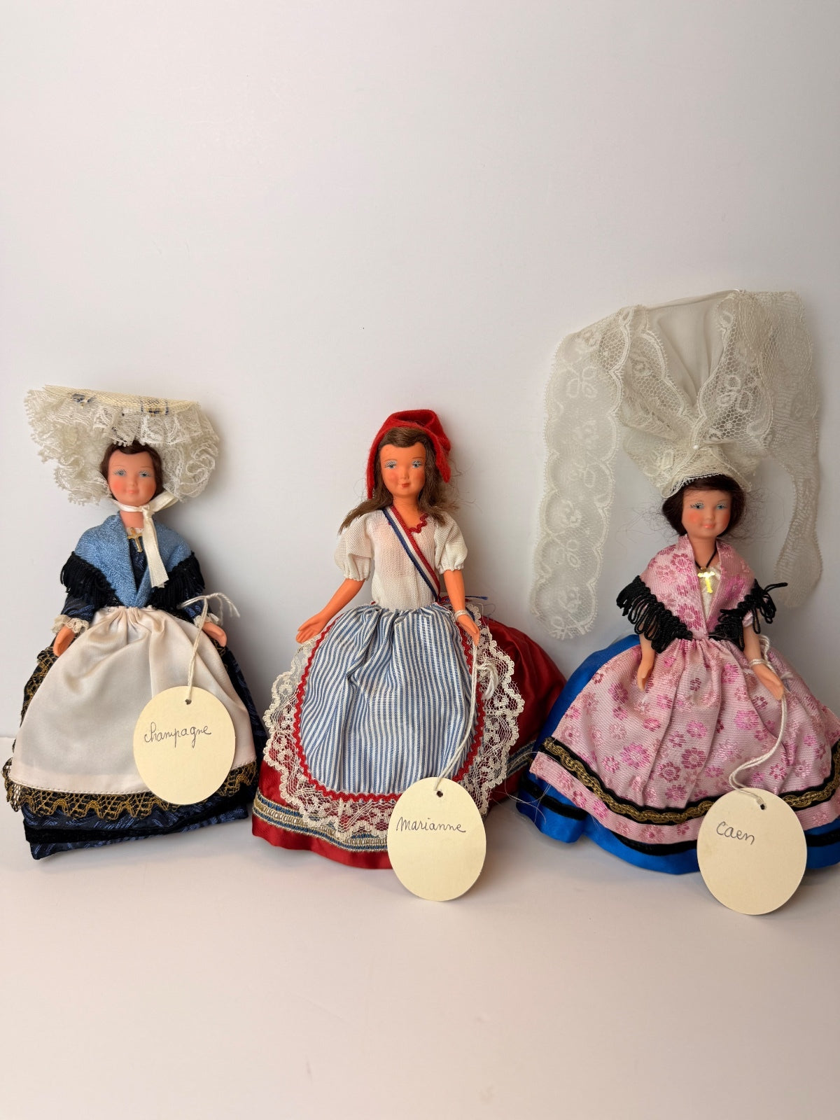 Vintage Petitcollin Rare French Costume Dolls Set of 3 Au Nain Bleu Paris