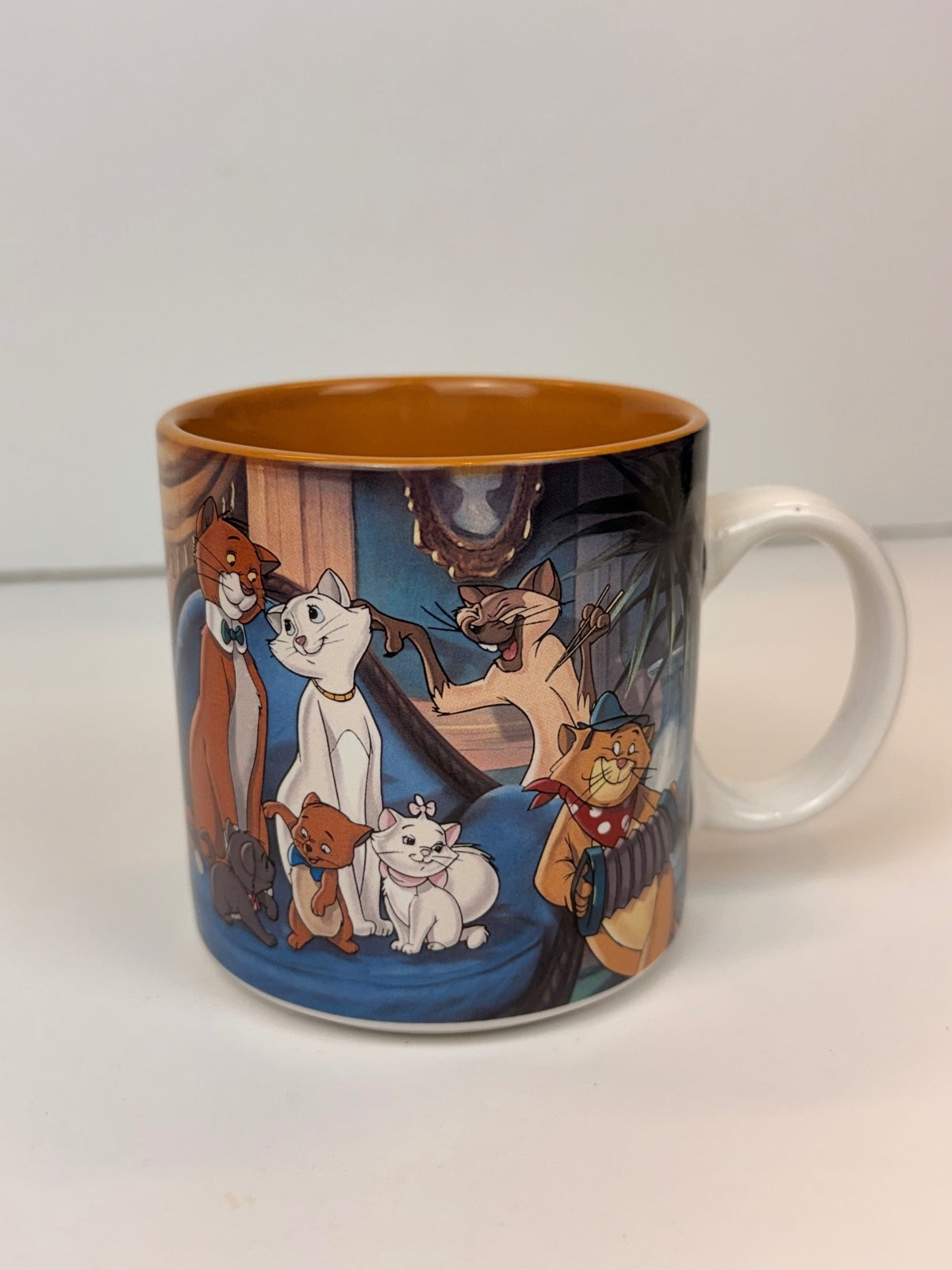 Vintage 90s Disney The Aristocats Ceramic Coffee Mug Caramel Brown Interior EXCELLENT CONDITION