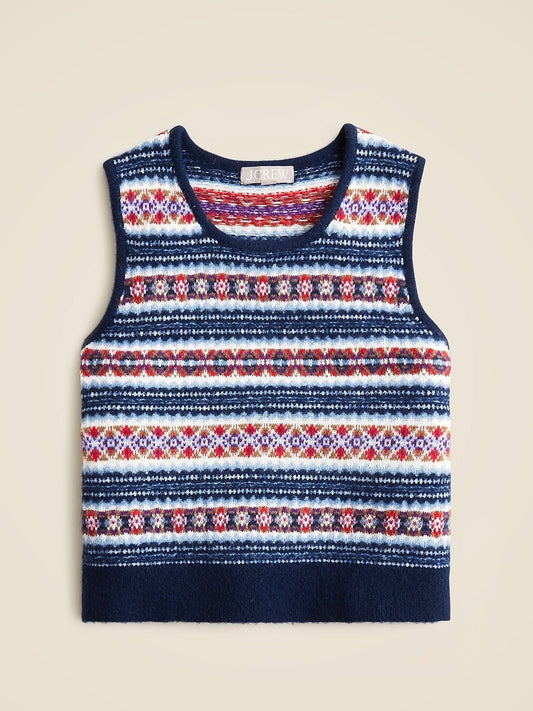 J.Crew Fair Isle Sweater Shell in Boiled WOOL BLEND, Size L, PRE-OWNED