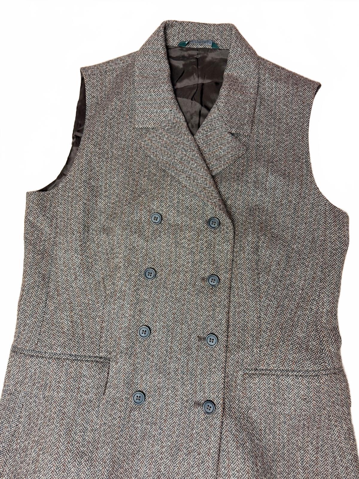 Vintage Laura Ashley 100% Wool Herringbone Double Breasted Vest (10) Made in UK PRE-OWNED (LIKE NEW)