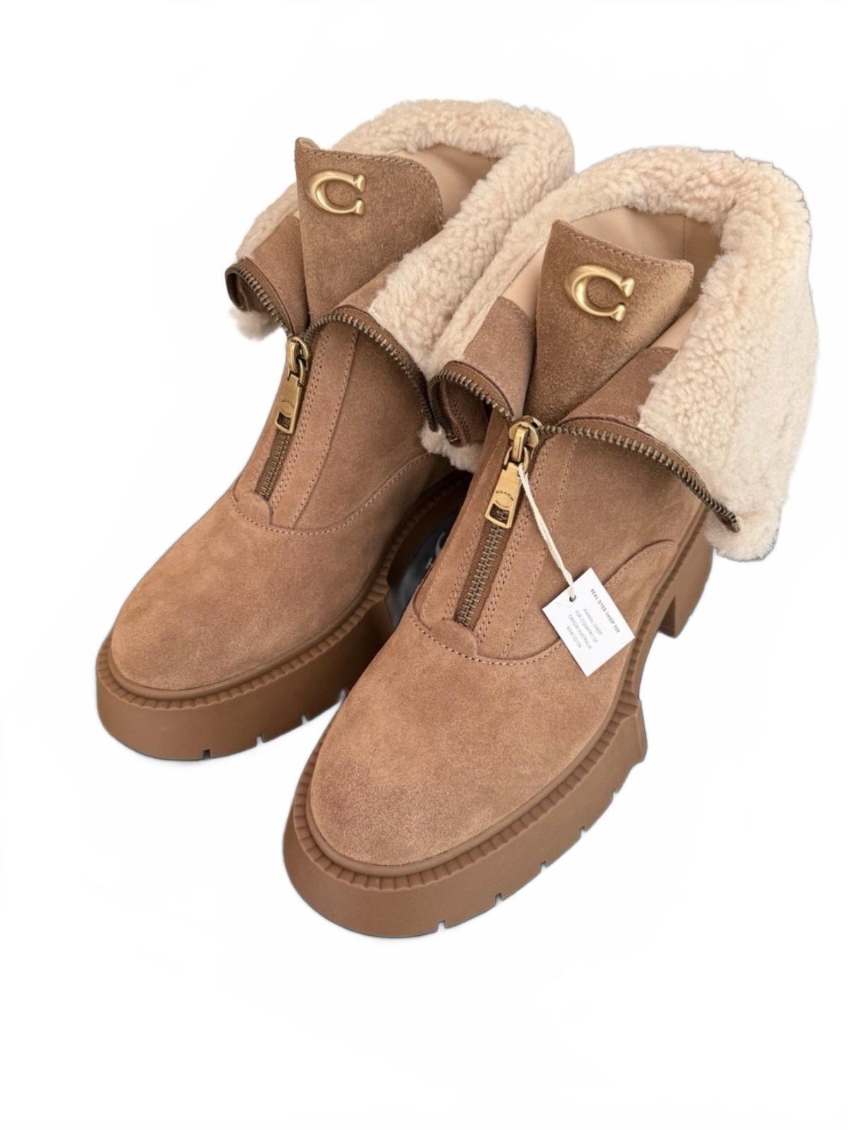 Coach Leah Platform Suede And Shearling Booties - Coconut/Natural Size 8.5