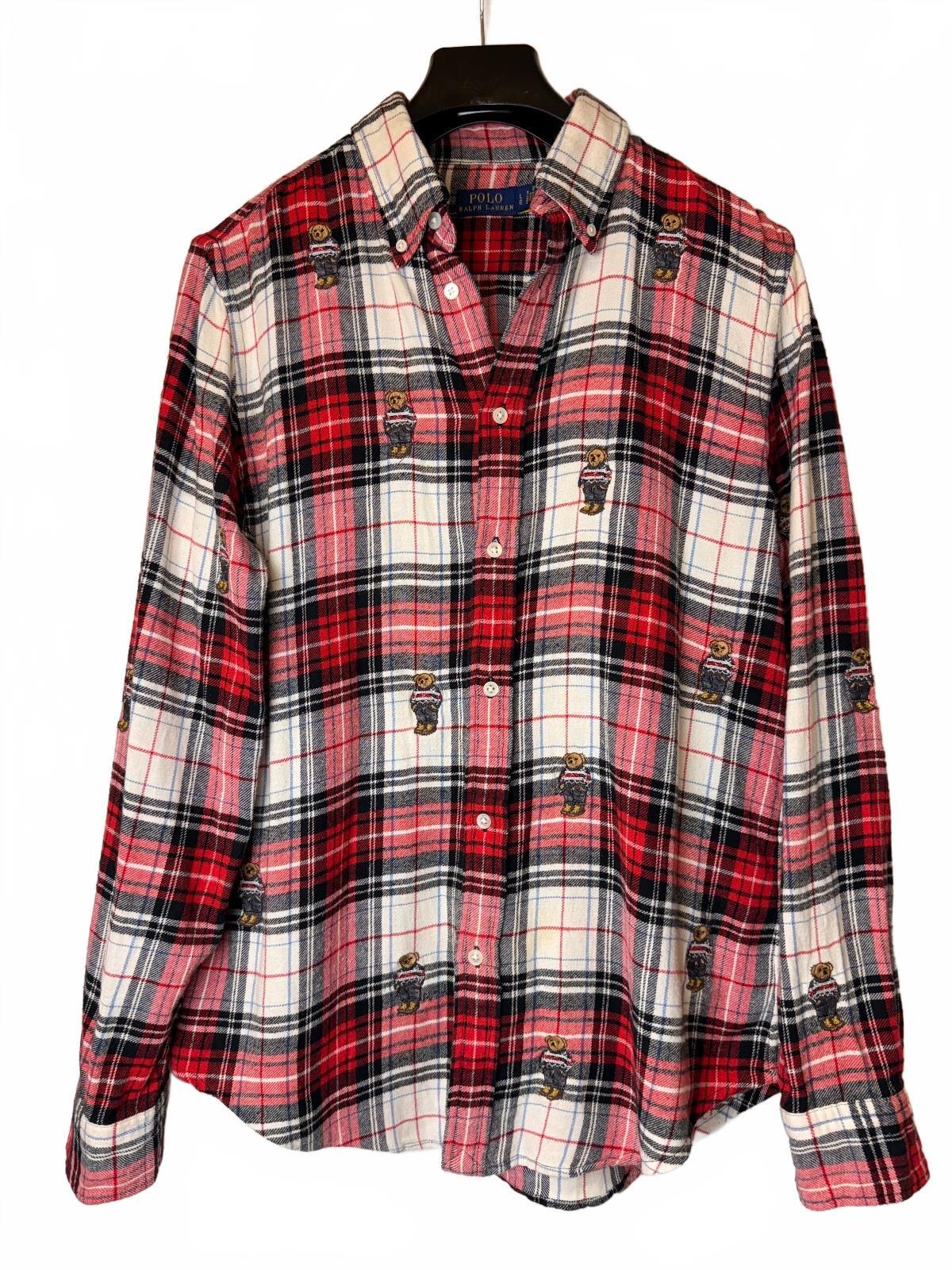 Polo Ralph Lauren All-Over Polo Bear Plaid Flannel Shirt, Size L | PRE-OWNED