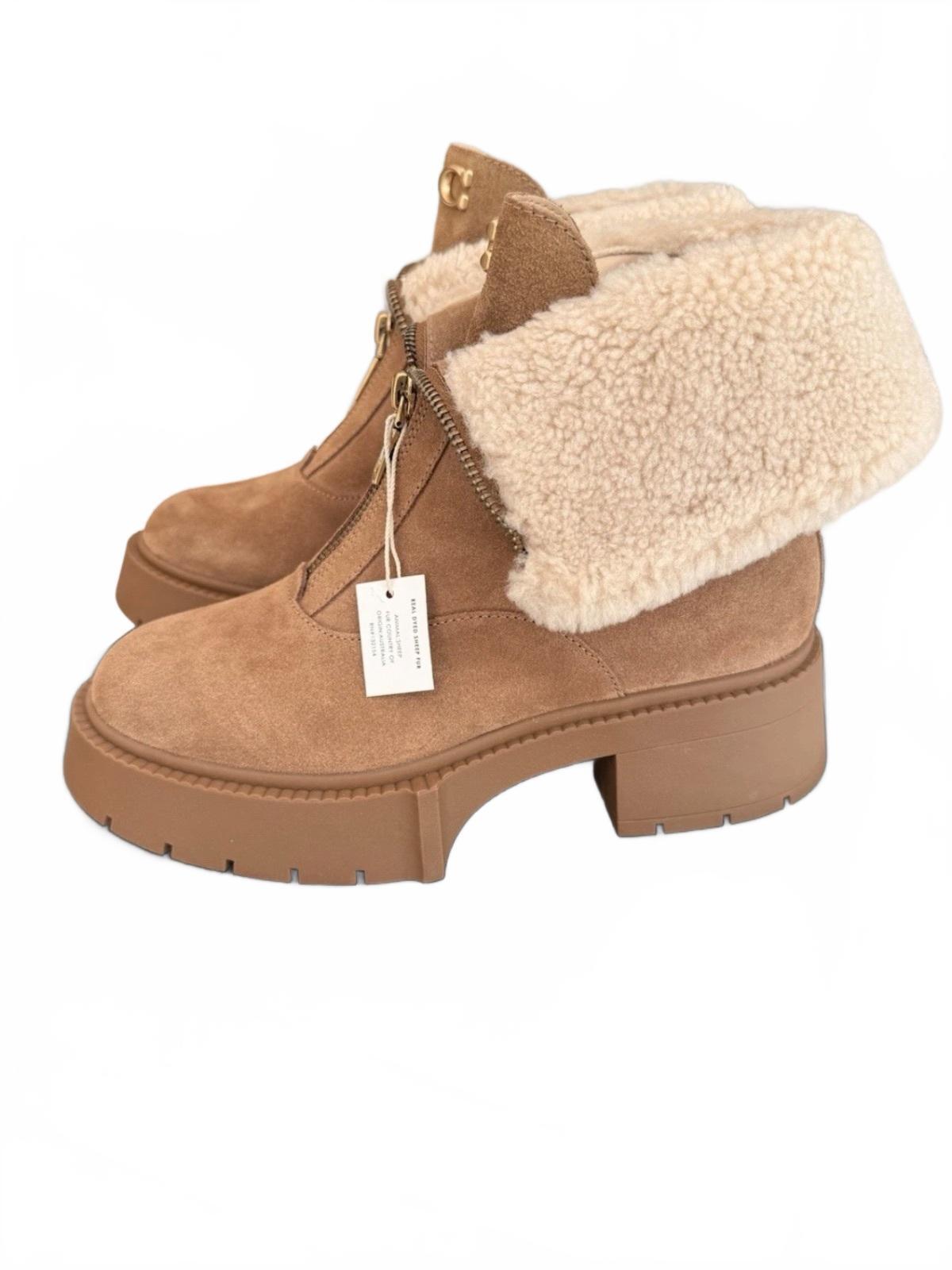 Coach Leah Platform Suede And Shearling Booties - Coconut/Natural Size 8.5