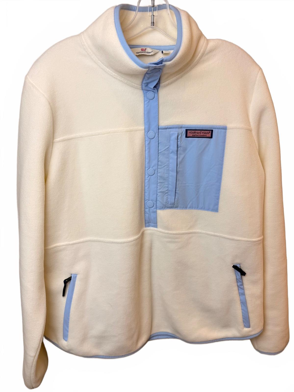 Vineyard Vines Women's Fleece Snap Pullover Jacket Ivory Blue Size L