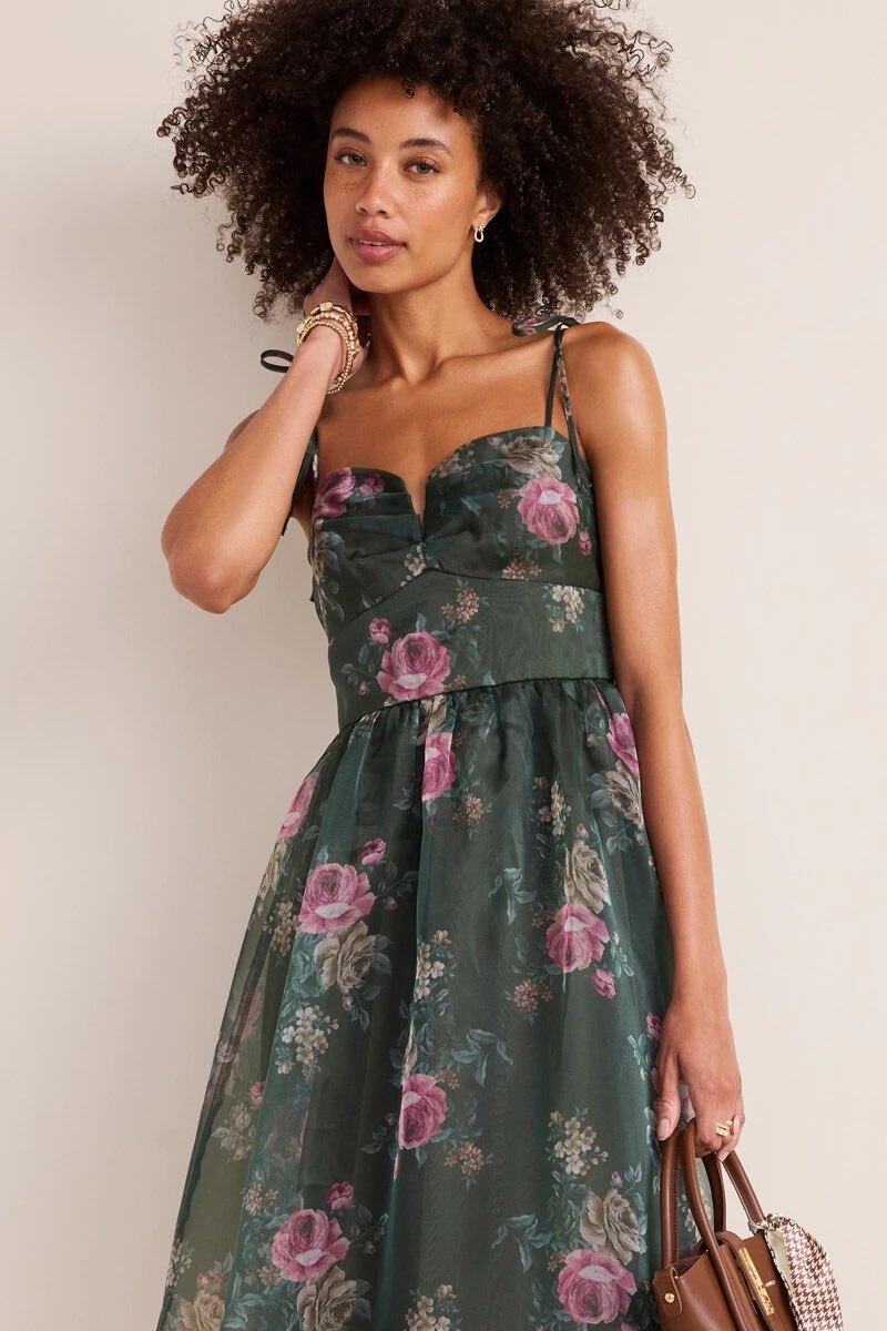 Francesca’s Katy Floral Tulle Midi Dress Size S NWT