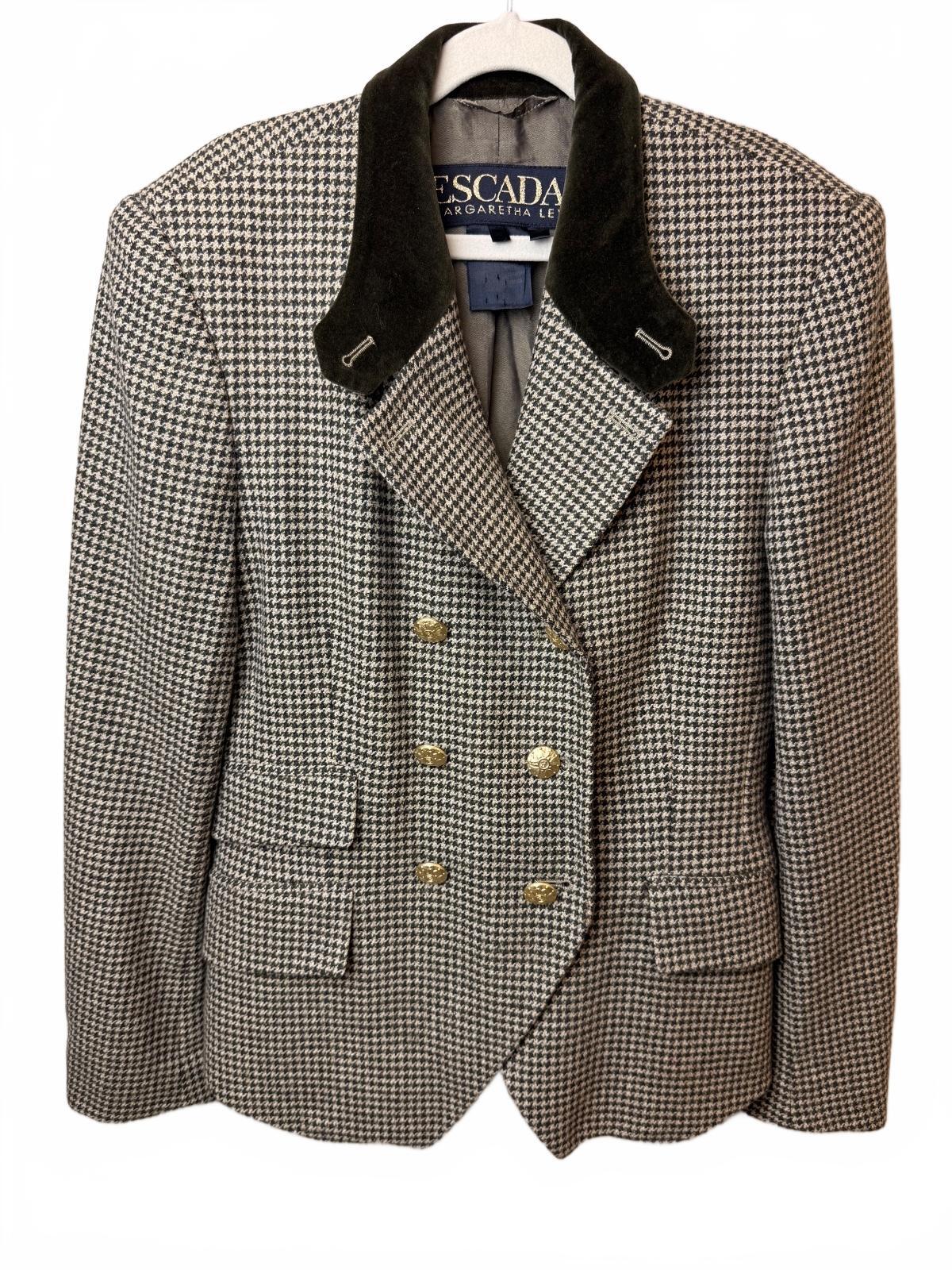 Vintage ESCADA Margaretha Ley Houndstooth Wool Cashmere Blazer Gold Buttons FLAW EU 36