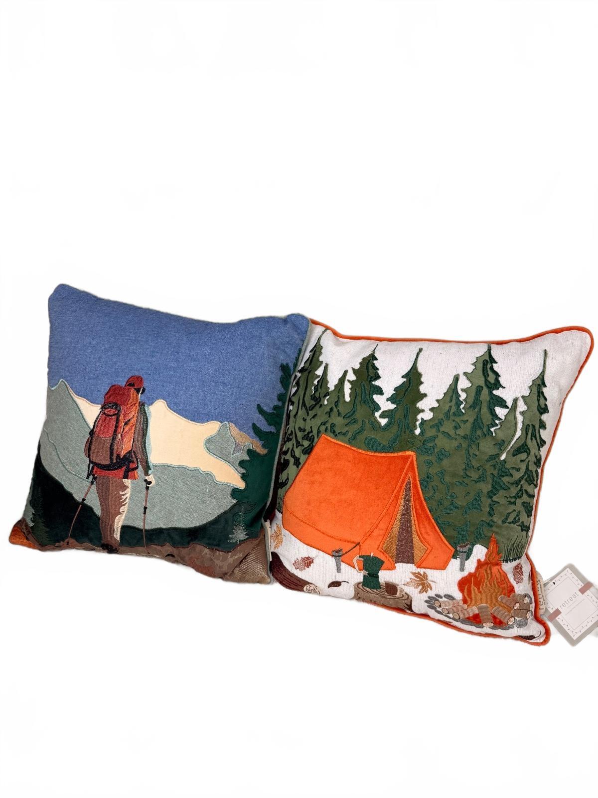 Premium Embroidered Decorative Pillows Set of 2 Rustic Mountain Cabin Lodge