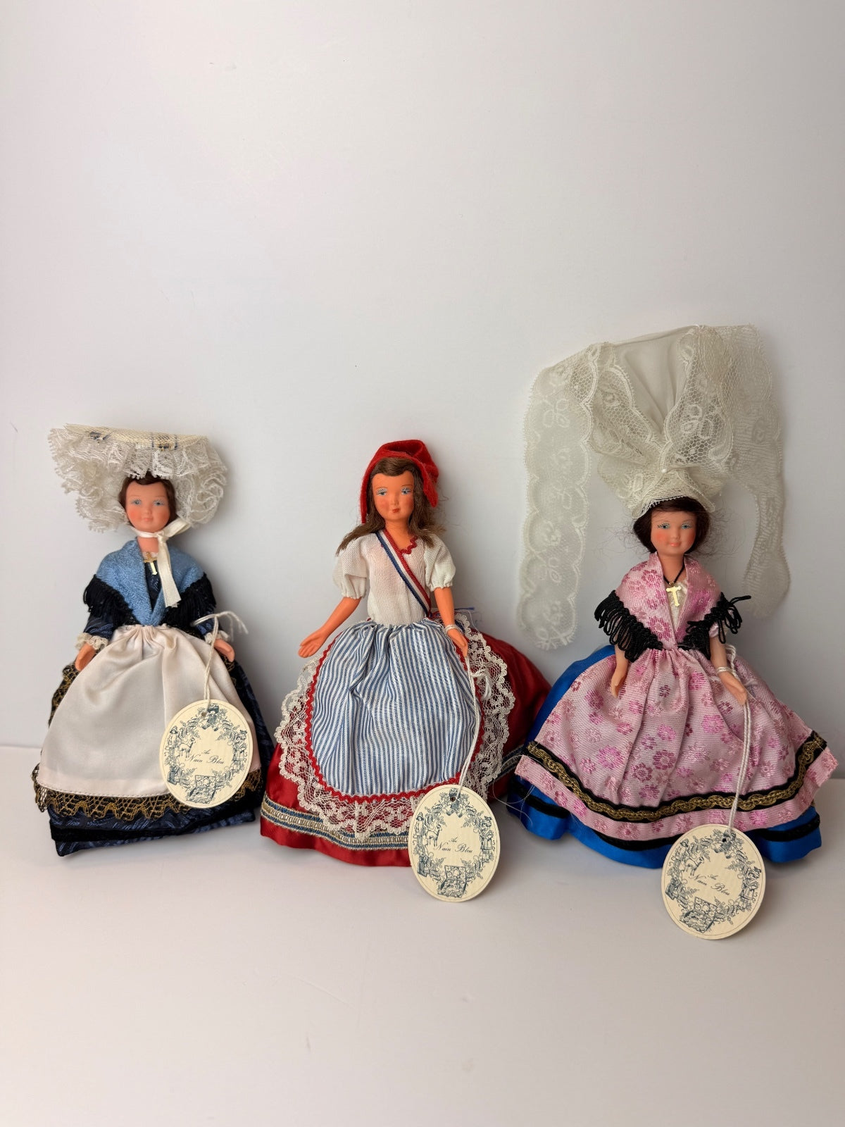 Vintage Petitcollin Rare French Costume Dolls Set of 3 Au Nain Bleu Paris