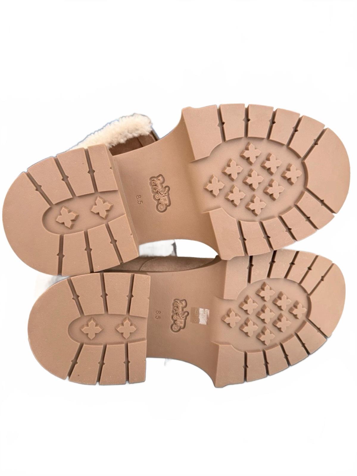 Coach Leah Platform Suede And Shearling Booties - Coconut/Natural Size 8.5