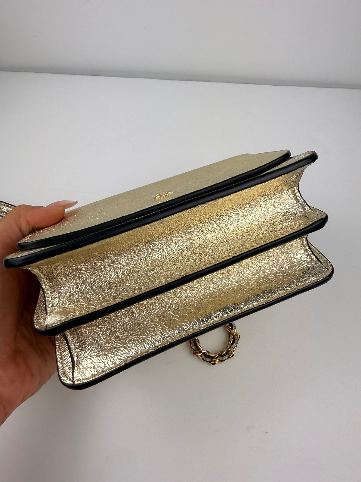 Tory Burch NWT Crinkle Metallic Mini Shoulder Bag Spark Gold 35629 Storage Marks