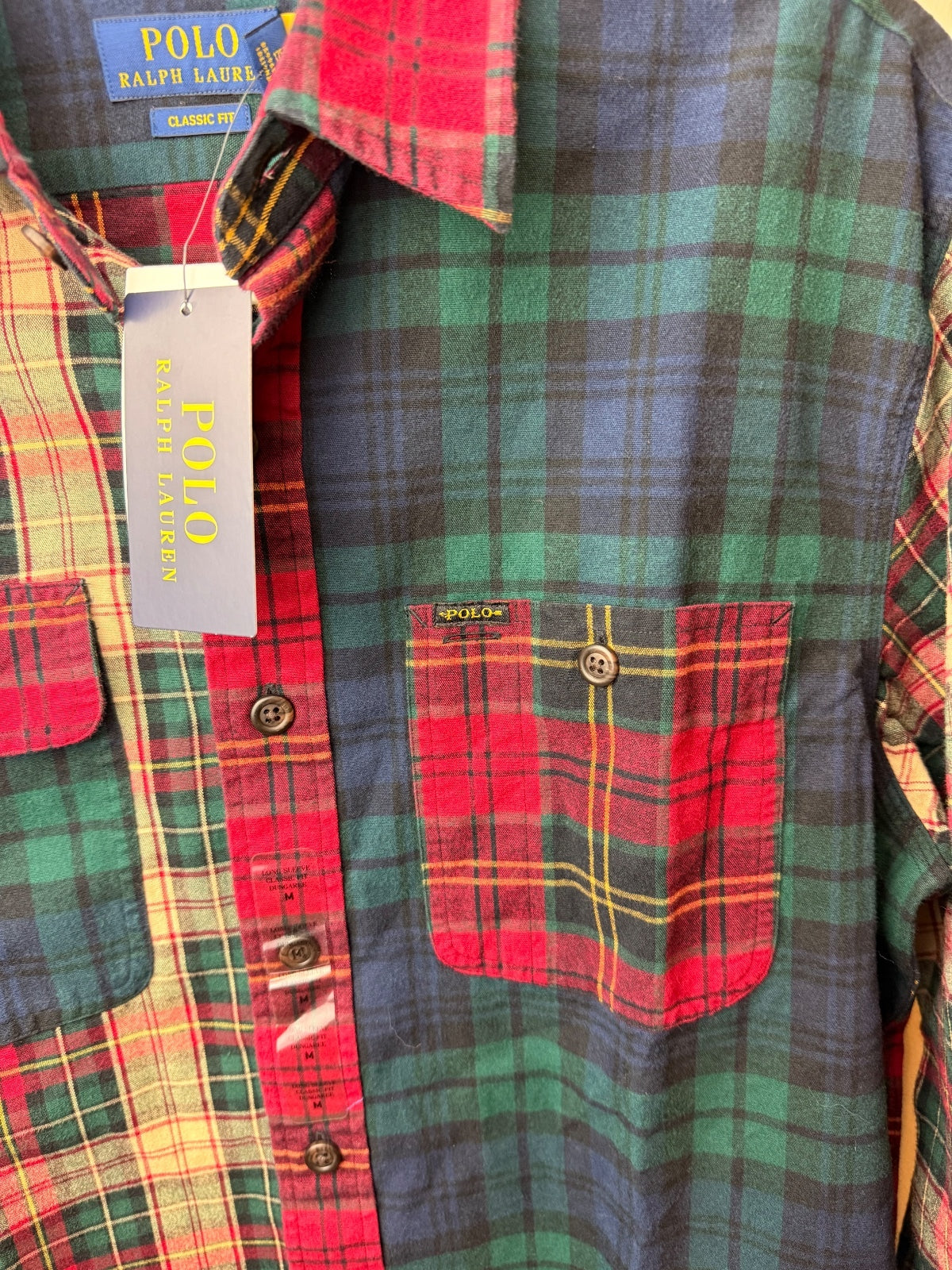 Polo Ralph Lauren Men's Plaid Brushed Oxford Fun Shirt Multicolor Patchwork M
